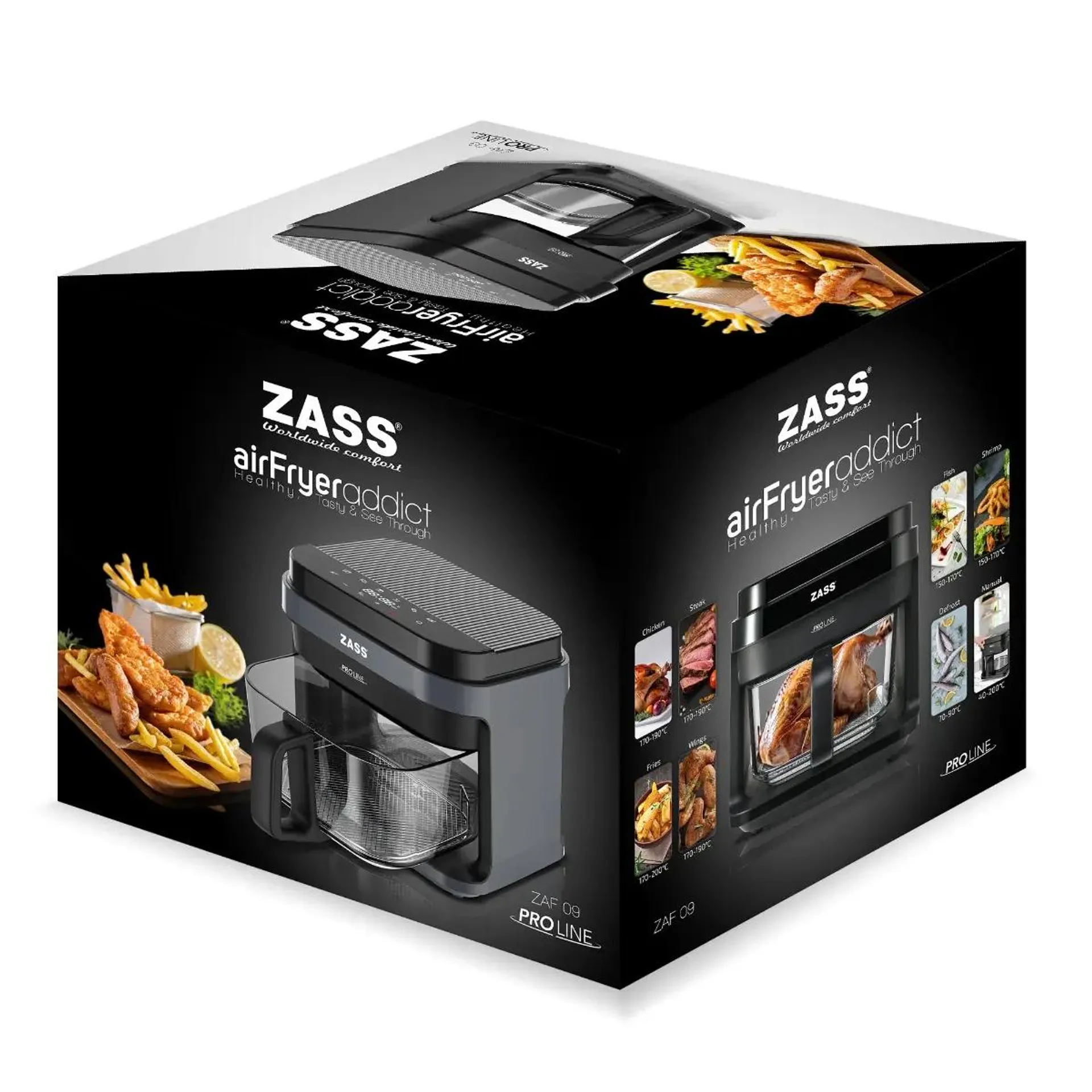 Friteuza cu aer cald Zass ZAF 09, 8 programe, 5.5 litri, 1400 W, Gri