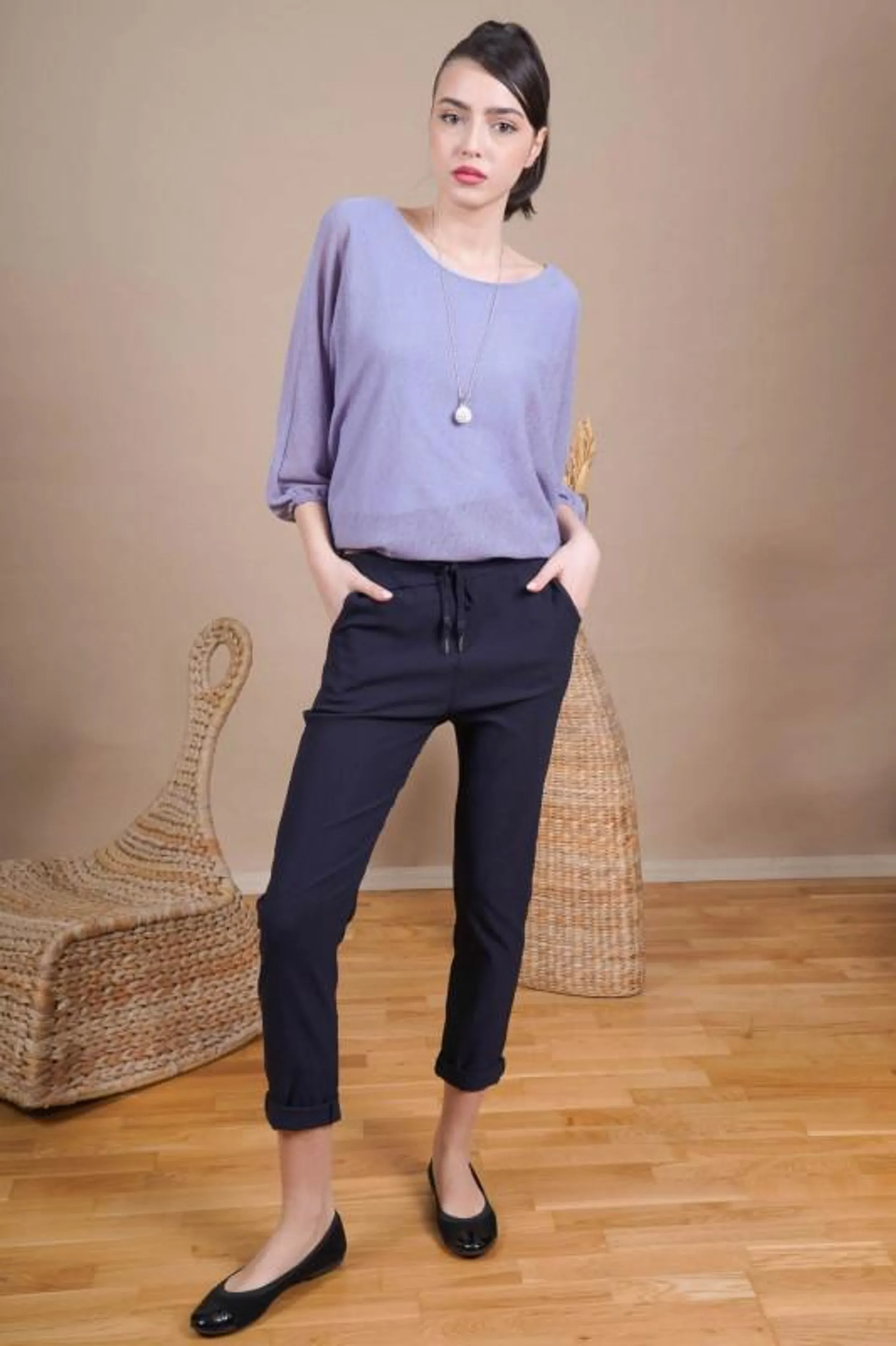 Pantaloni dama din viscoza P2245 Bleumarin