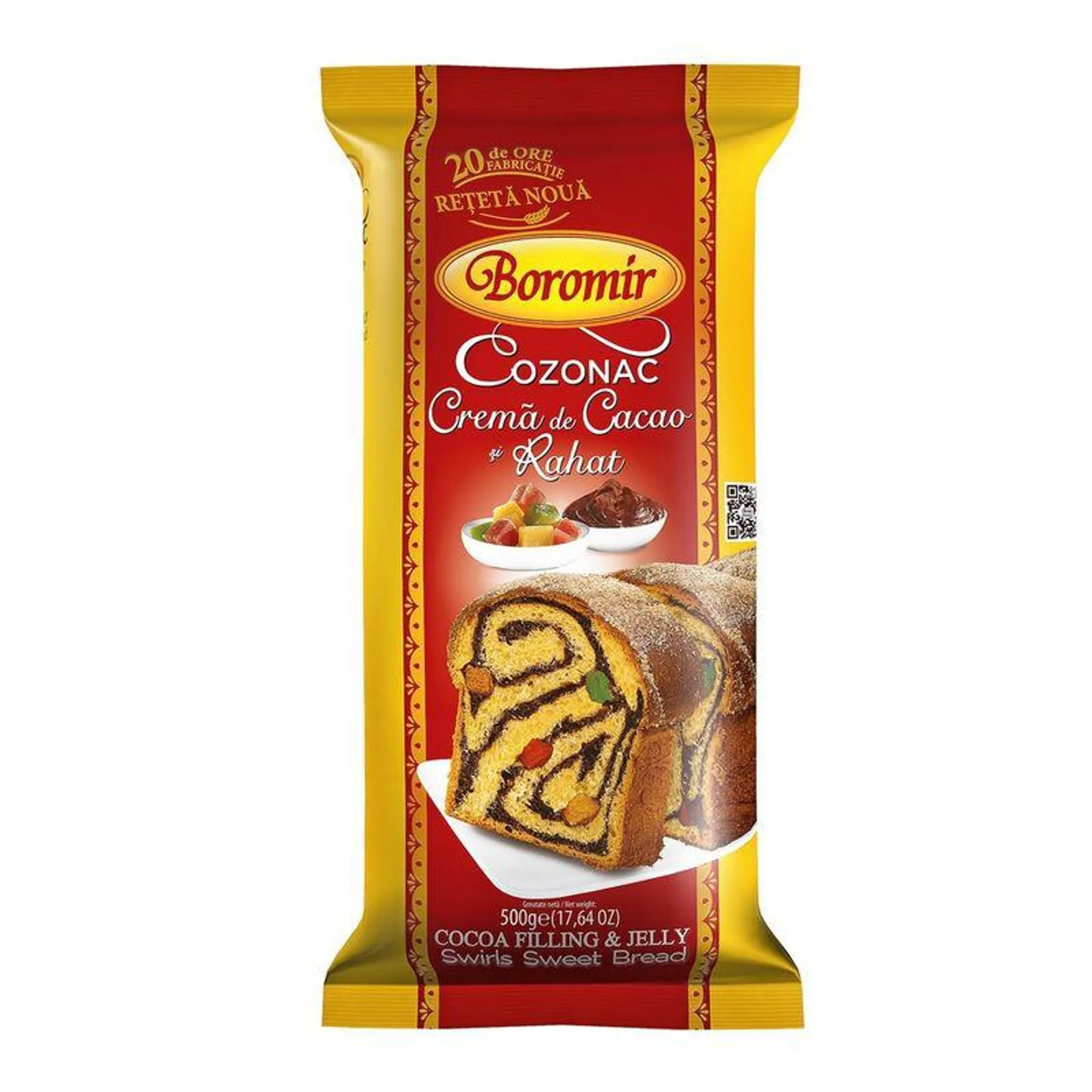 Cozonac cu crema de cacao si rahat Boromir, 500g