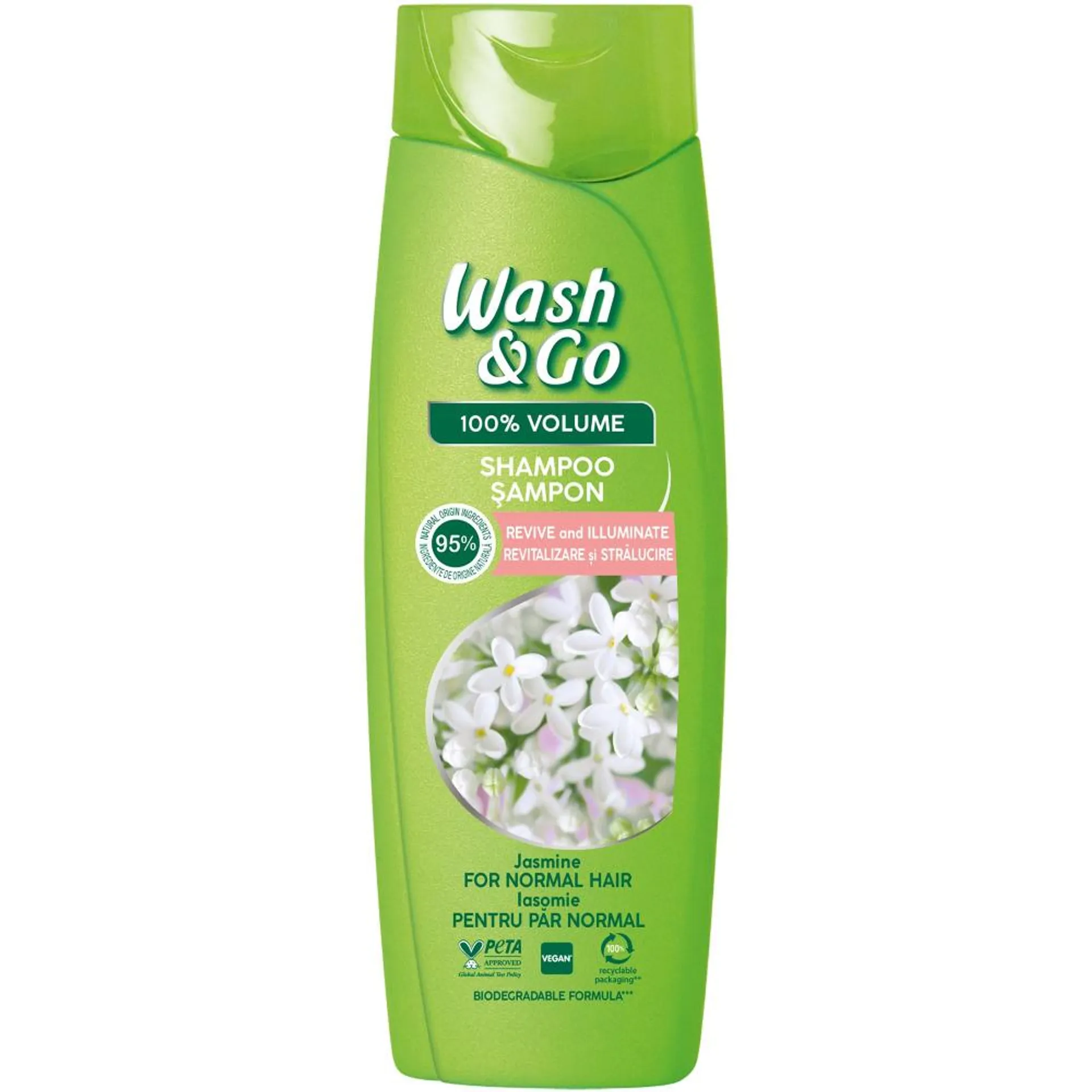 Sampon Wash&Go pentru par normal cu extract de iasomie, 360 ml