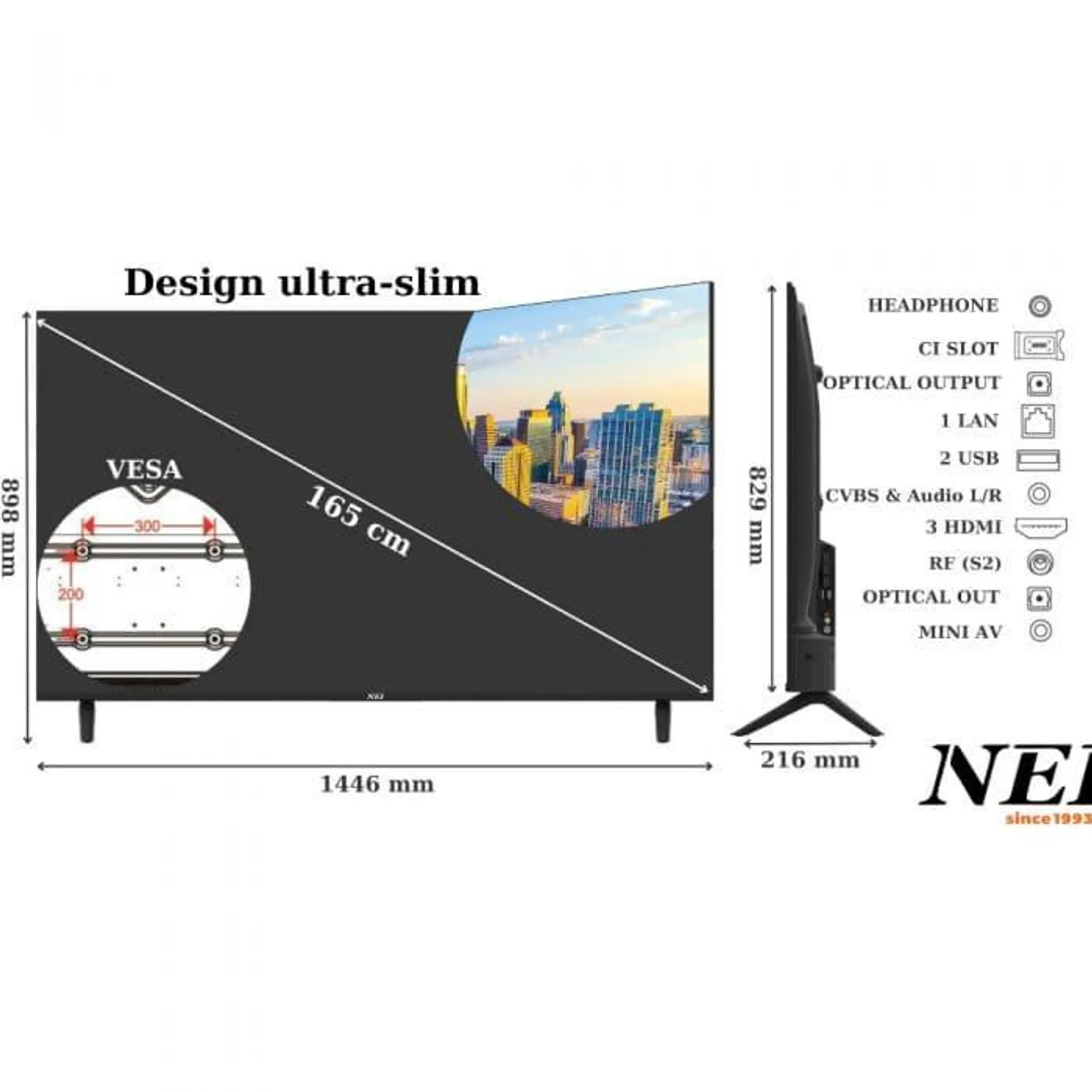 Televizor Smart Nei 65NE6901, 165 cm, Ultra HD 4K, Clasa F