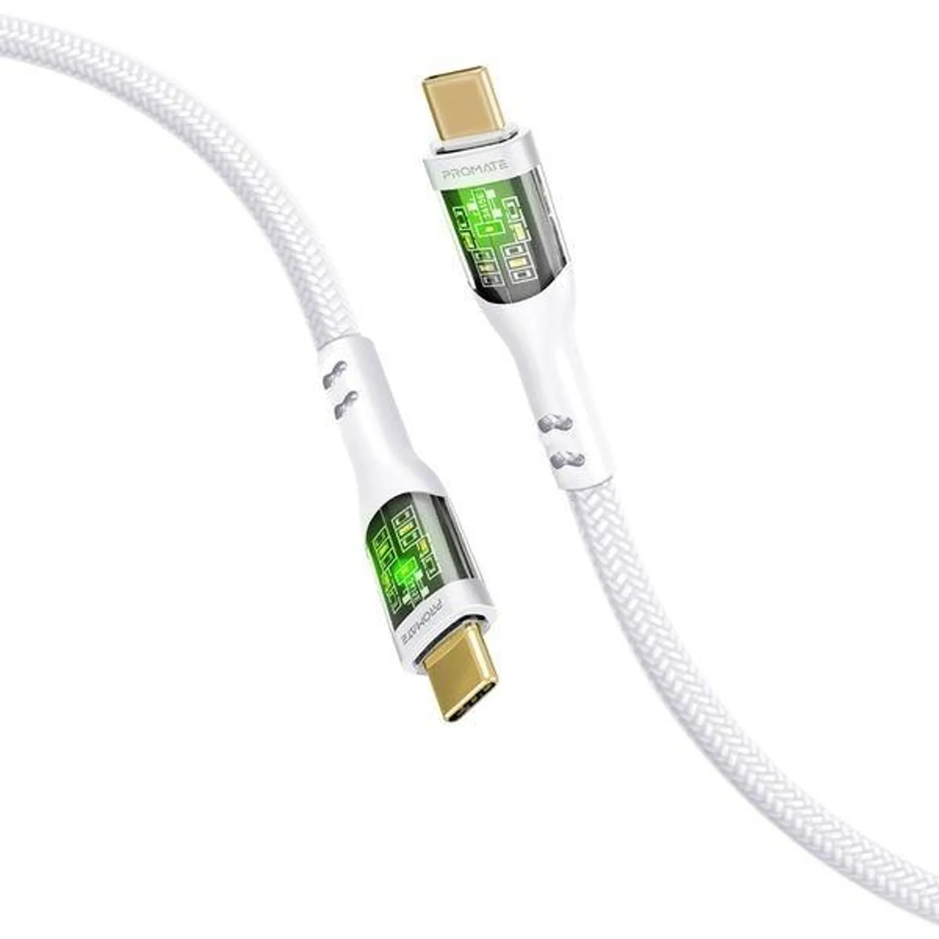 Cablu date PROMATE TransLine-CC200, USB-C - USB-C, 2m, alb