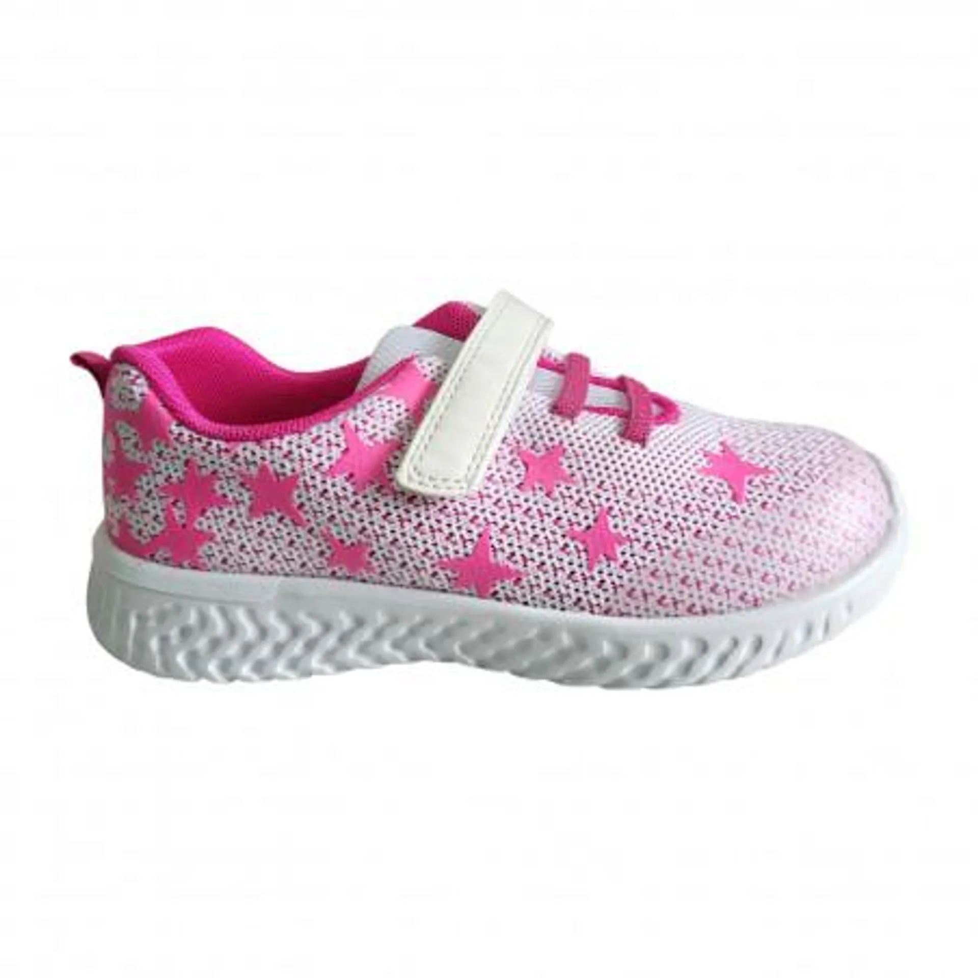 Pantofi sport cu stelute pentru fete, material textil, alb cu fucsia