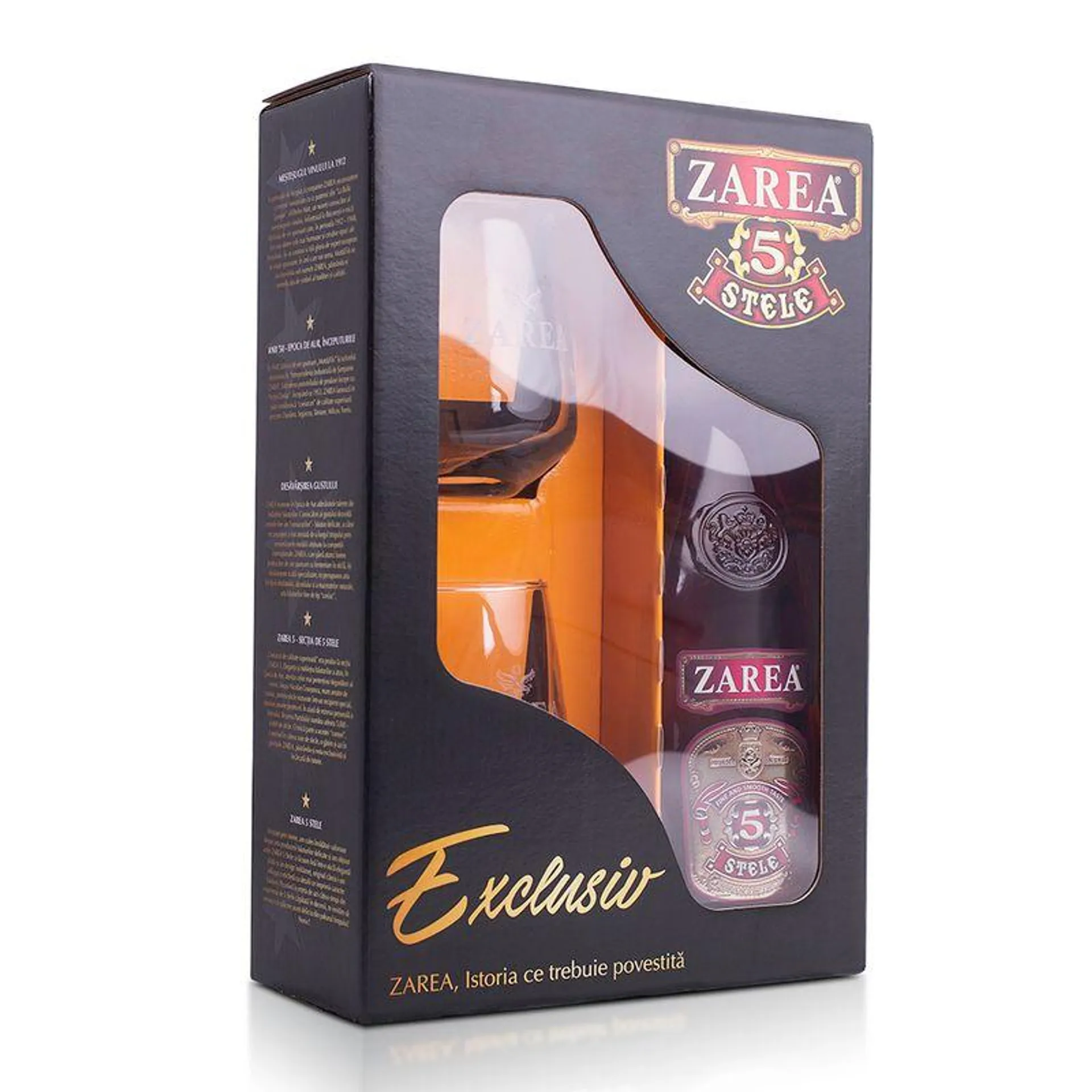 Pachet pentru cadou bautura spirtoasa Zarea 5 Stele Exclusive + 2 pahare, 0.5 l