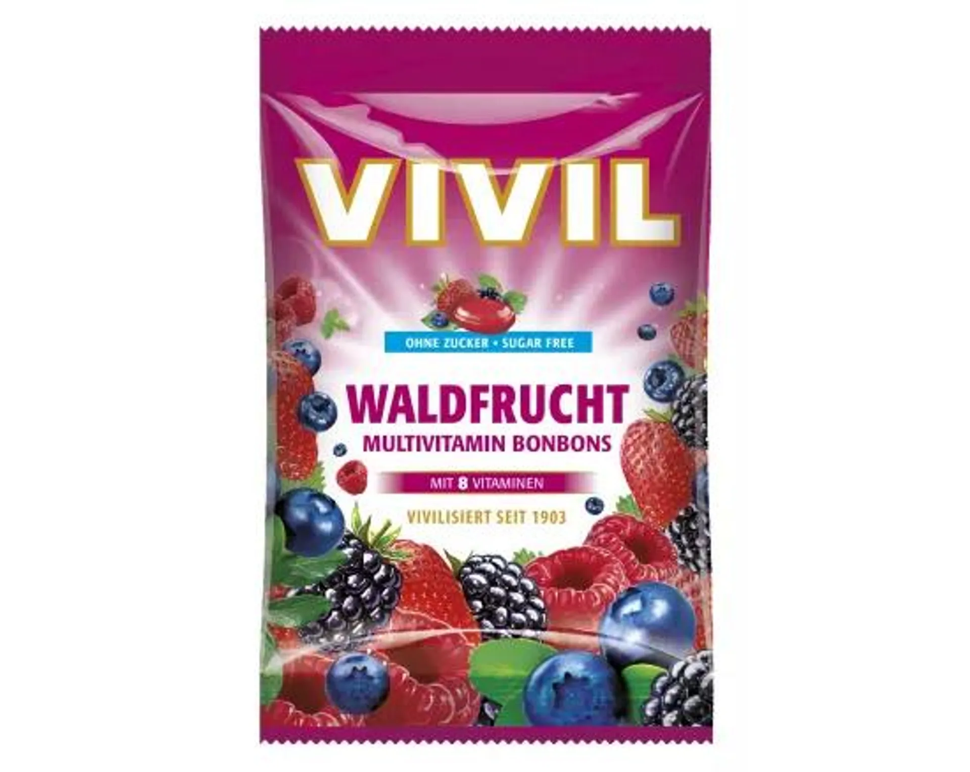 Vivil bomboane multivitamine fructe de padure fara zahar, 60g