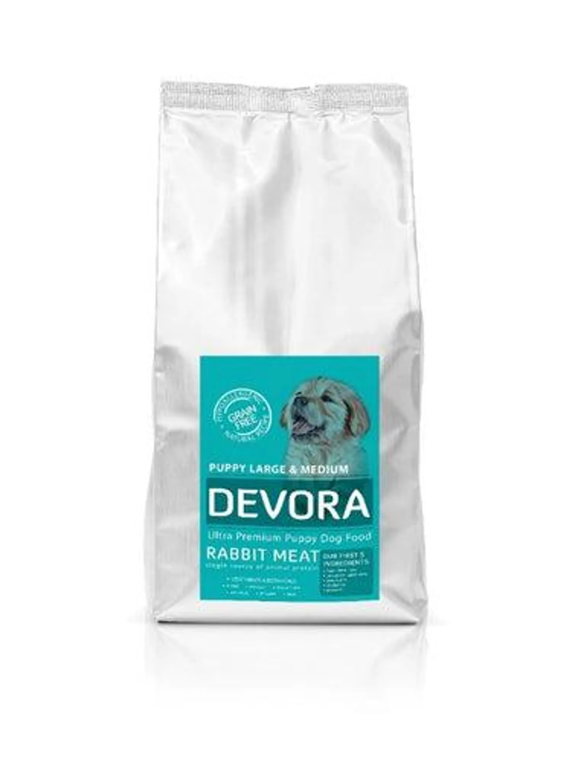 Hrana uscata pentru caini Devora Grain Free Puppy Large si Medium cu iepure 4 kg