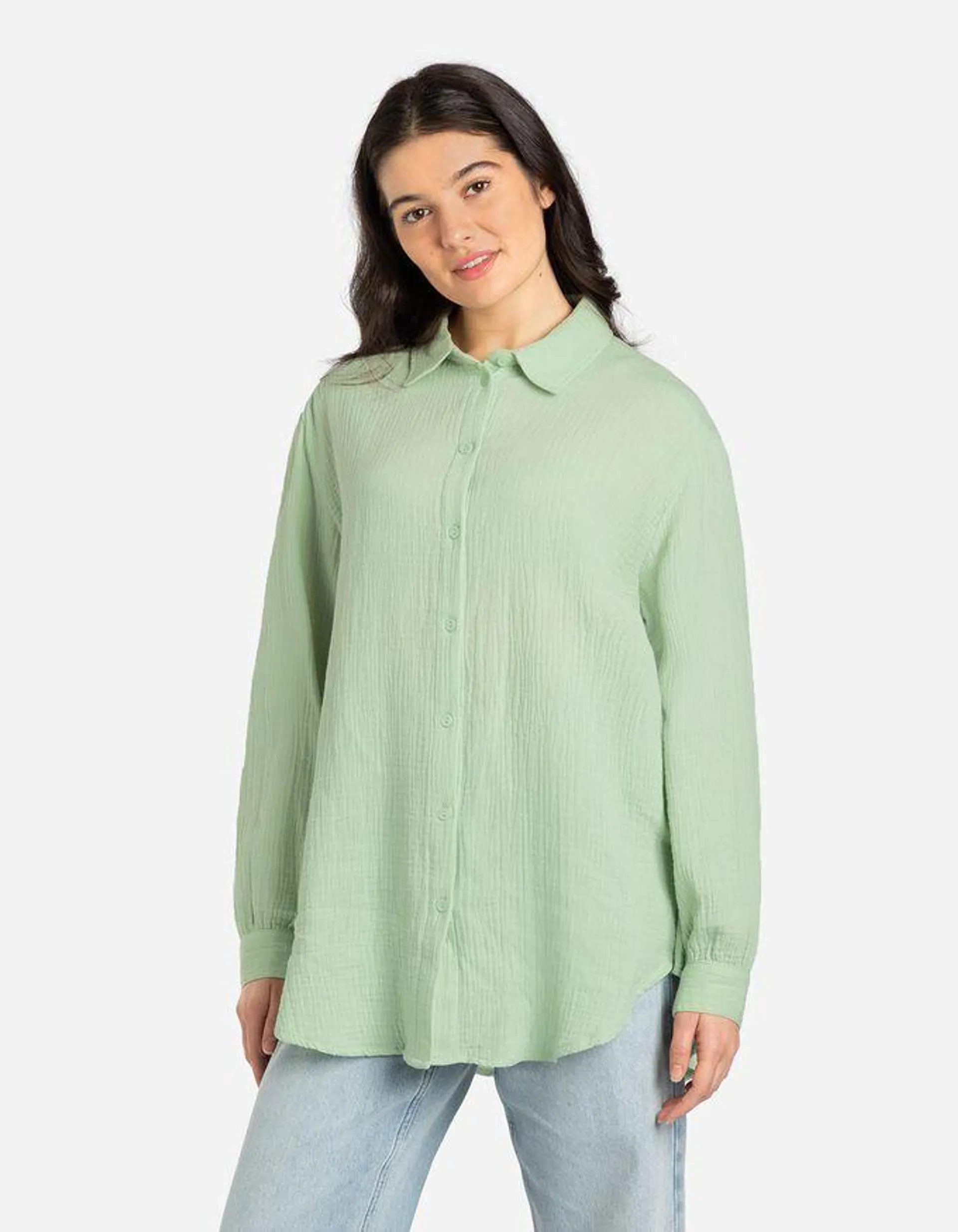 Bluză cu mânecă lungă - Muselină - Verde deschis