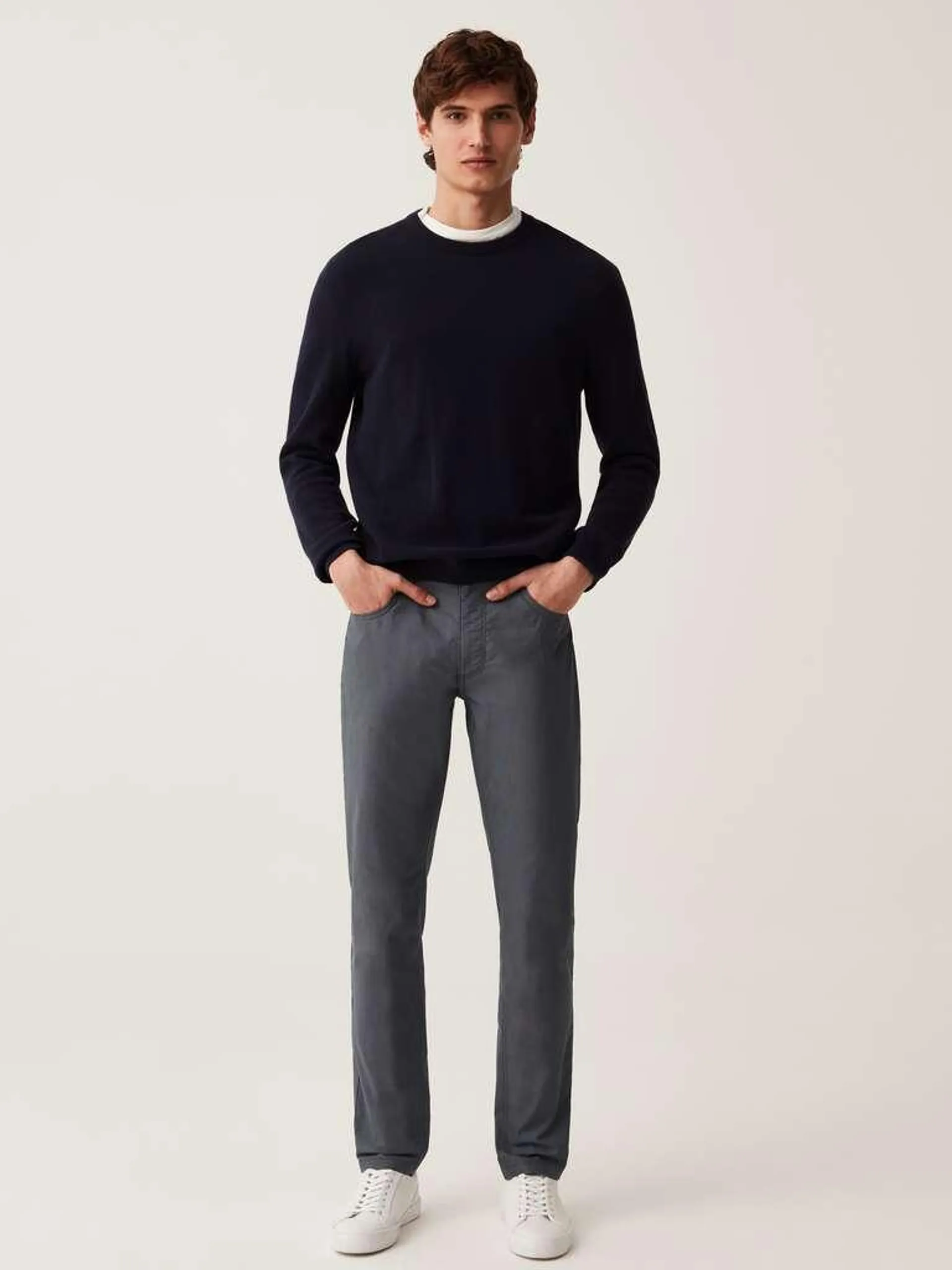 Chambray Blue Five-pocket trousers with micro weave