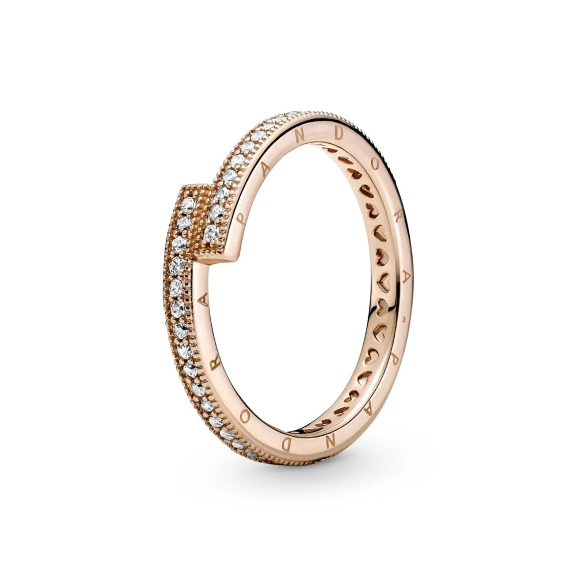 Inel cu model suprapus strălucitor placat cu aur roz de 14k, Pandora