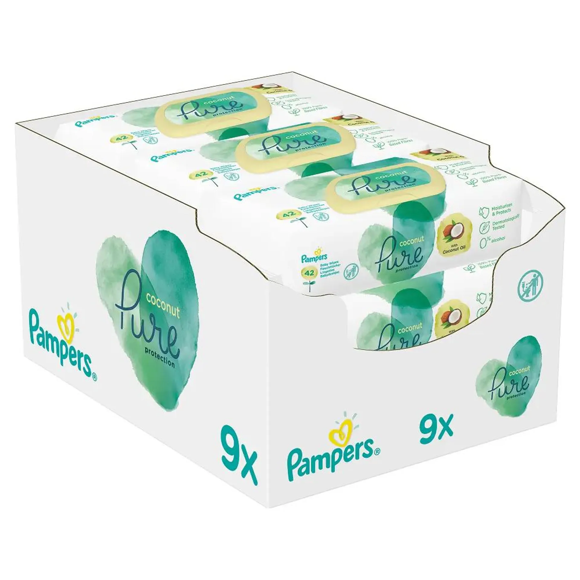 Servetele umede Pampers Coconut Pure, XXL Box, 9 pachete x 42buc