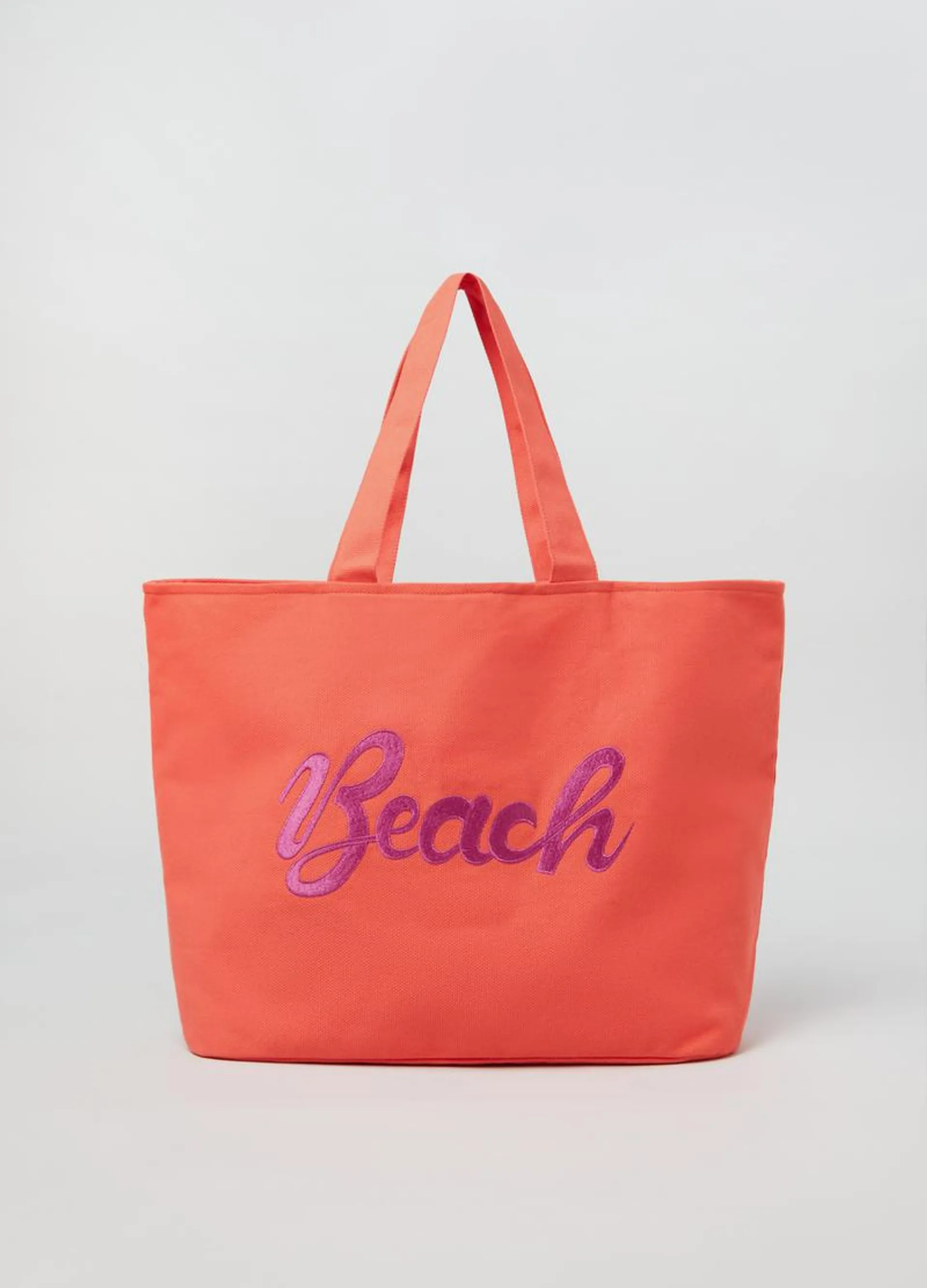 Cotton beach bag with embroidery