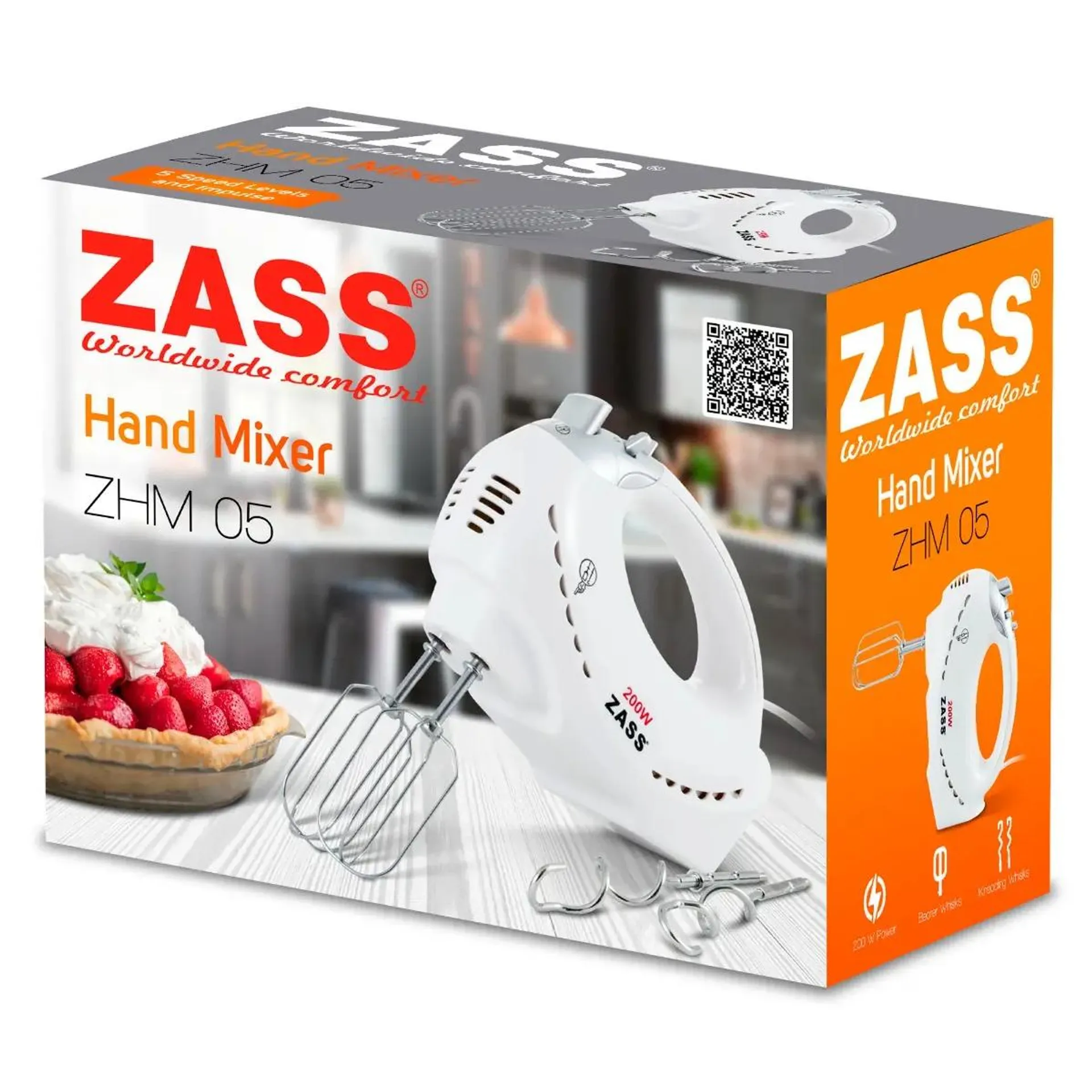 Mixer de mana Zass ZHM 05, 5 viteze, 200 W, Alb / Argintiu