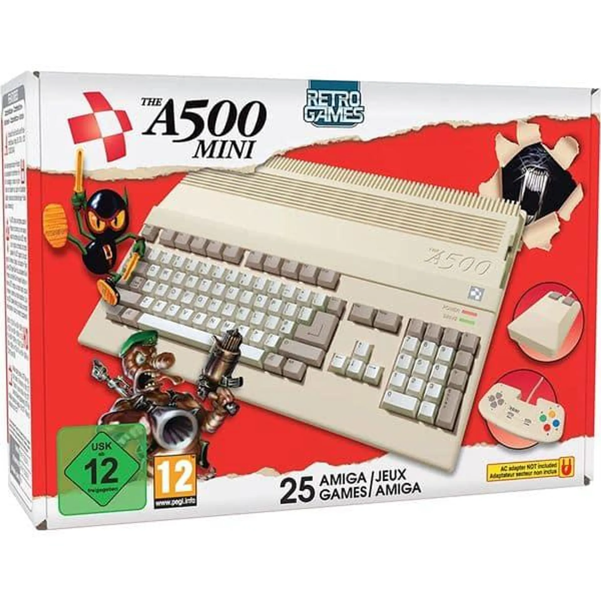 Consola retro AMIGA A500 Mini, 25 jocuri, alb