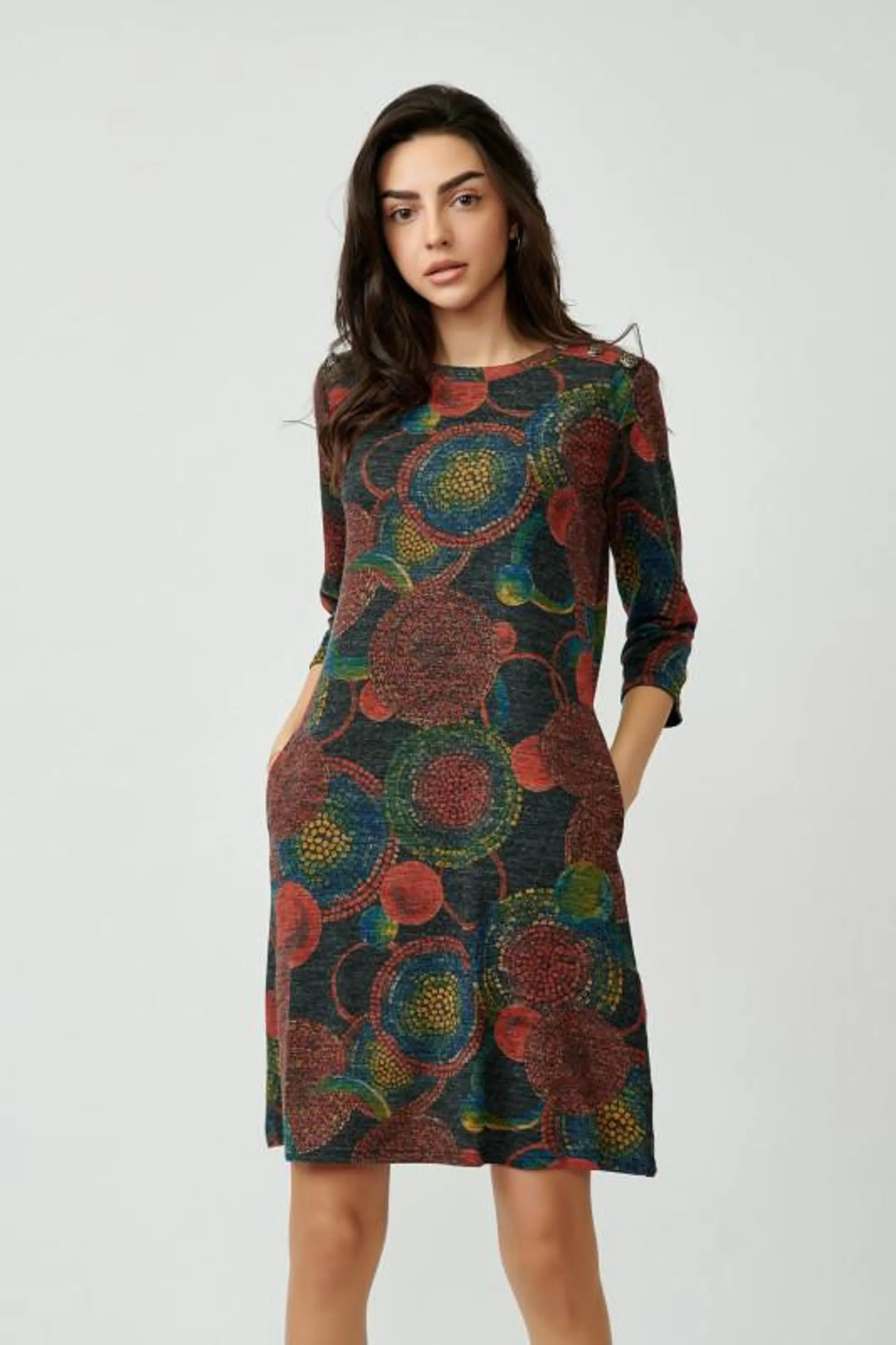 Rochie tricotata cu buzunare verde