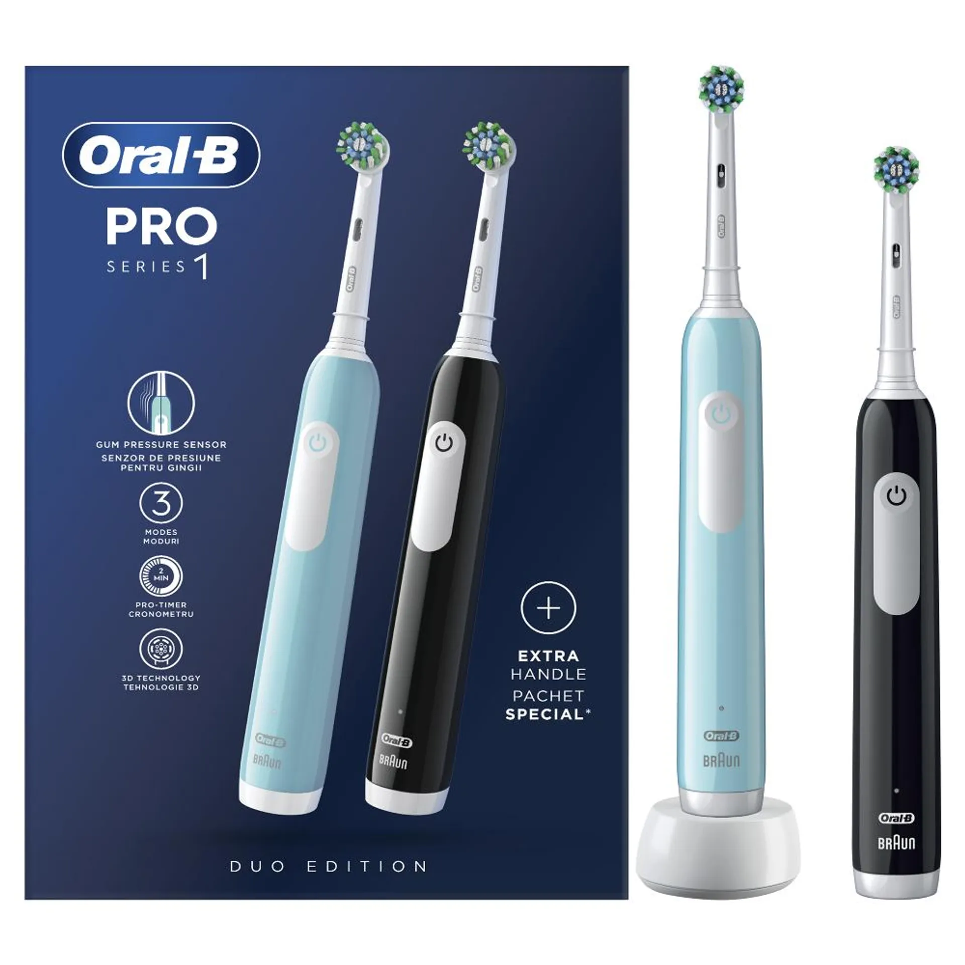 Set 2 periute de dinti electrice Oral-B D305 Pro, Albastru / Negru