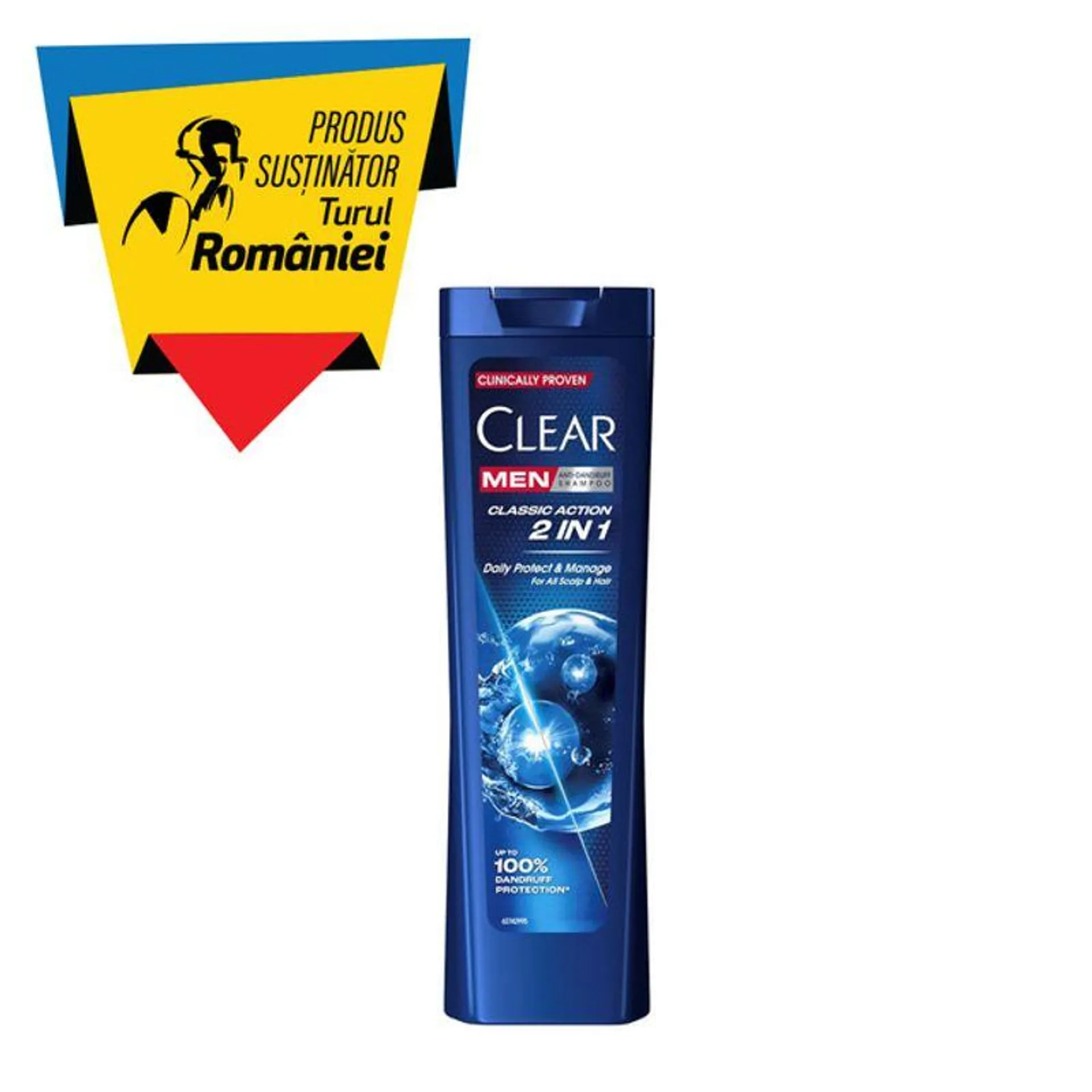 Sampon anti-matreata pentru barbati Clear Classic Action 2 in 1, 225 ml