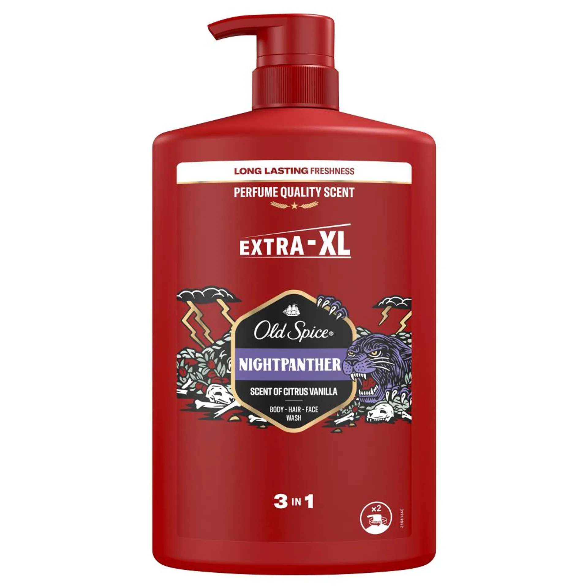 Gel de dus si sampon 3 in 1 Old Spice Nightpanther pentru corp, par si fata, 1000 ml