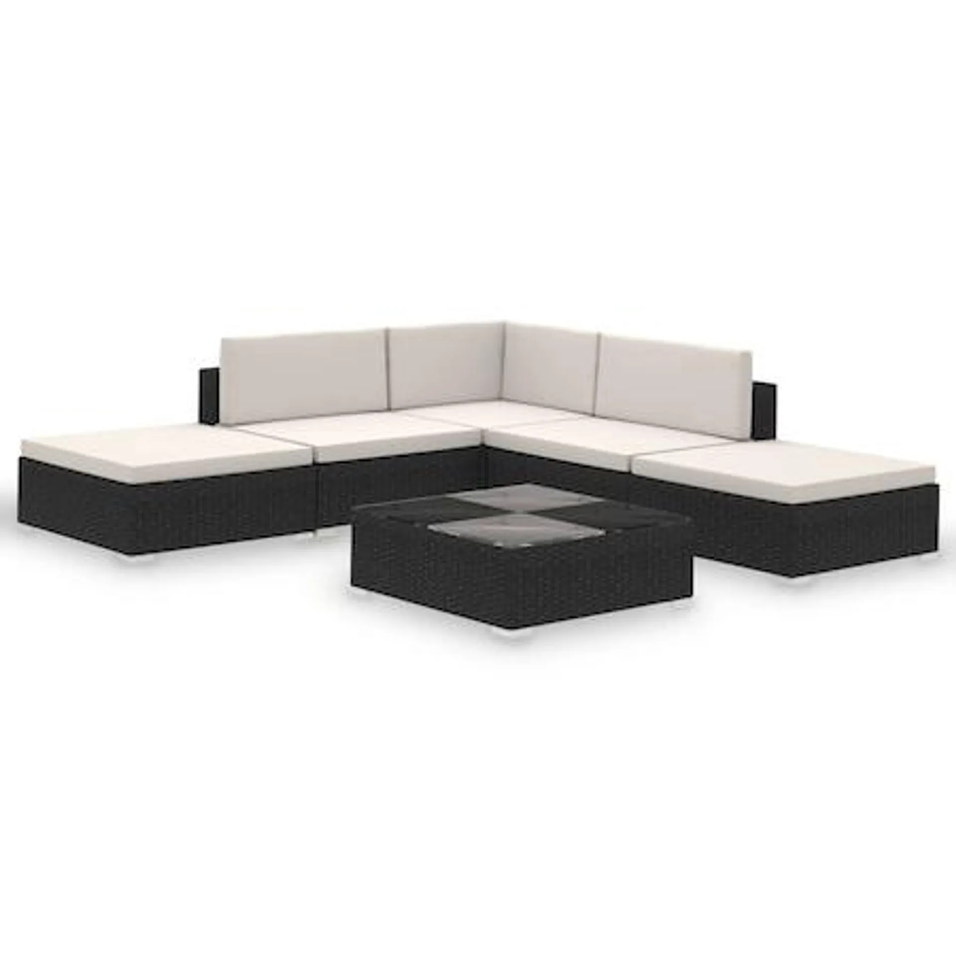 Set mobilier de gradina cu perne, 6 piese, negru, poliratan