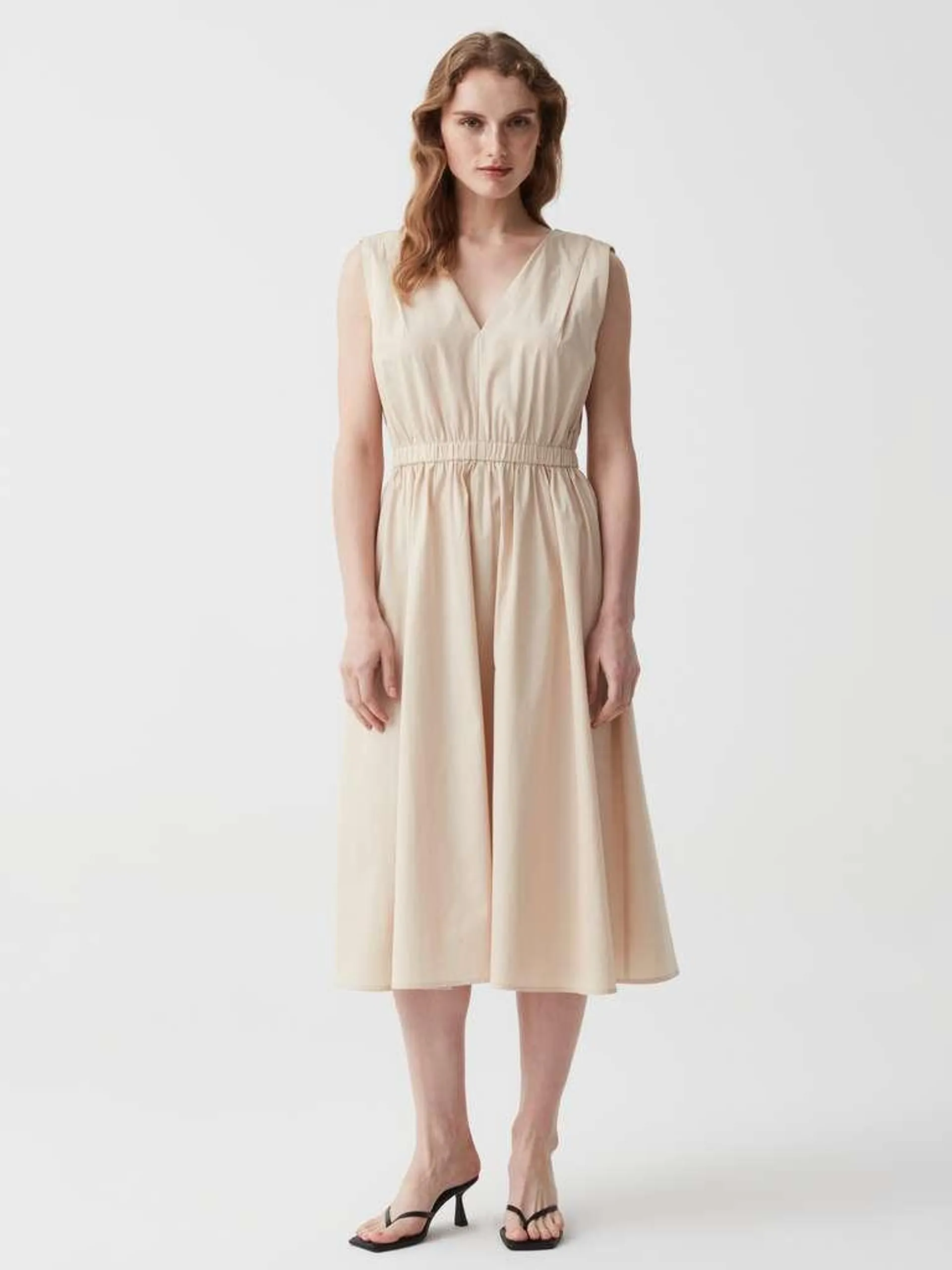 Midi dress with V neck Blanc ivoire