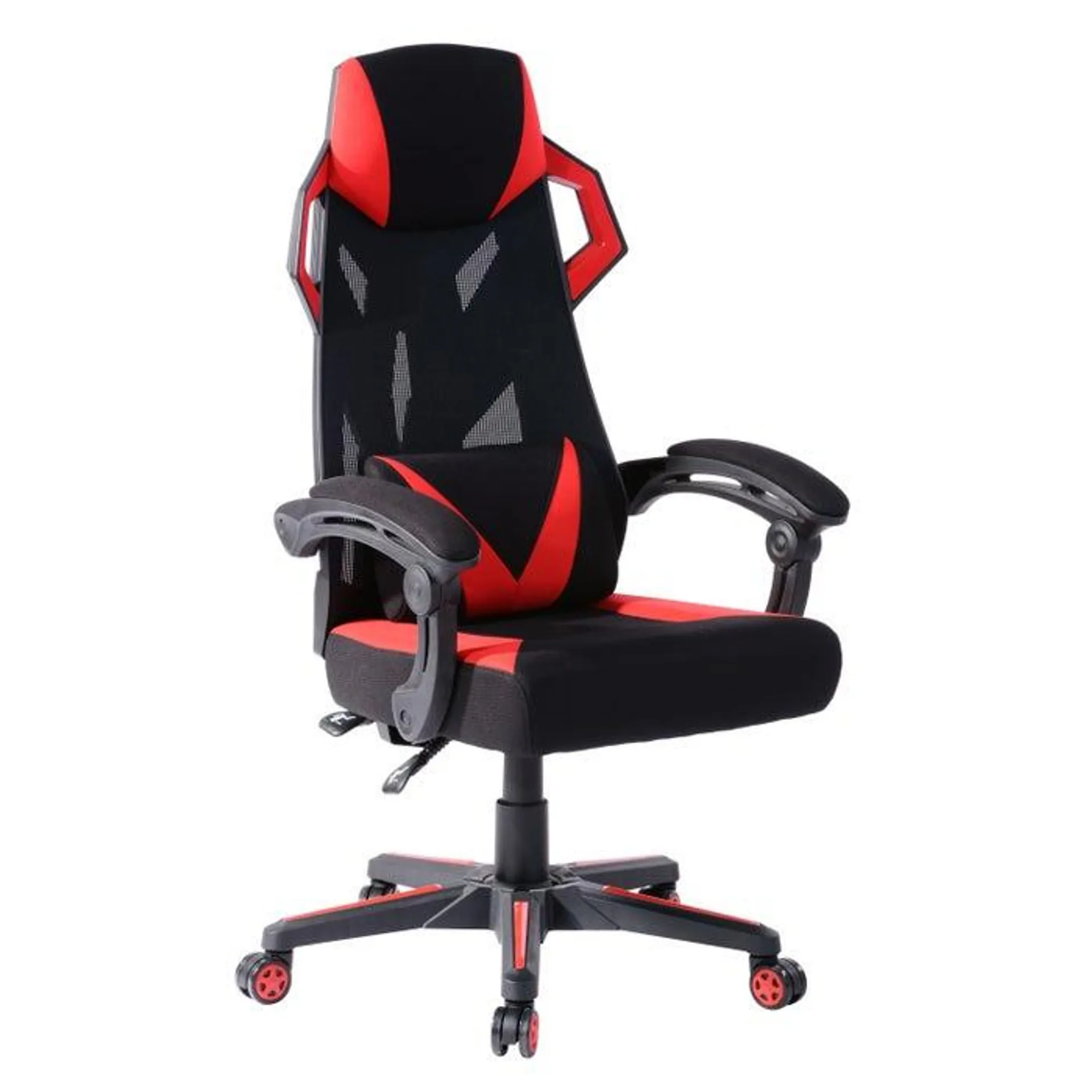 Scaun gaming Landuci, rotativ, mesh + textil, negru + rosu