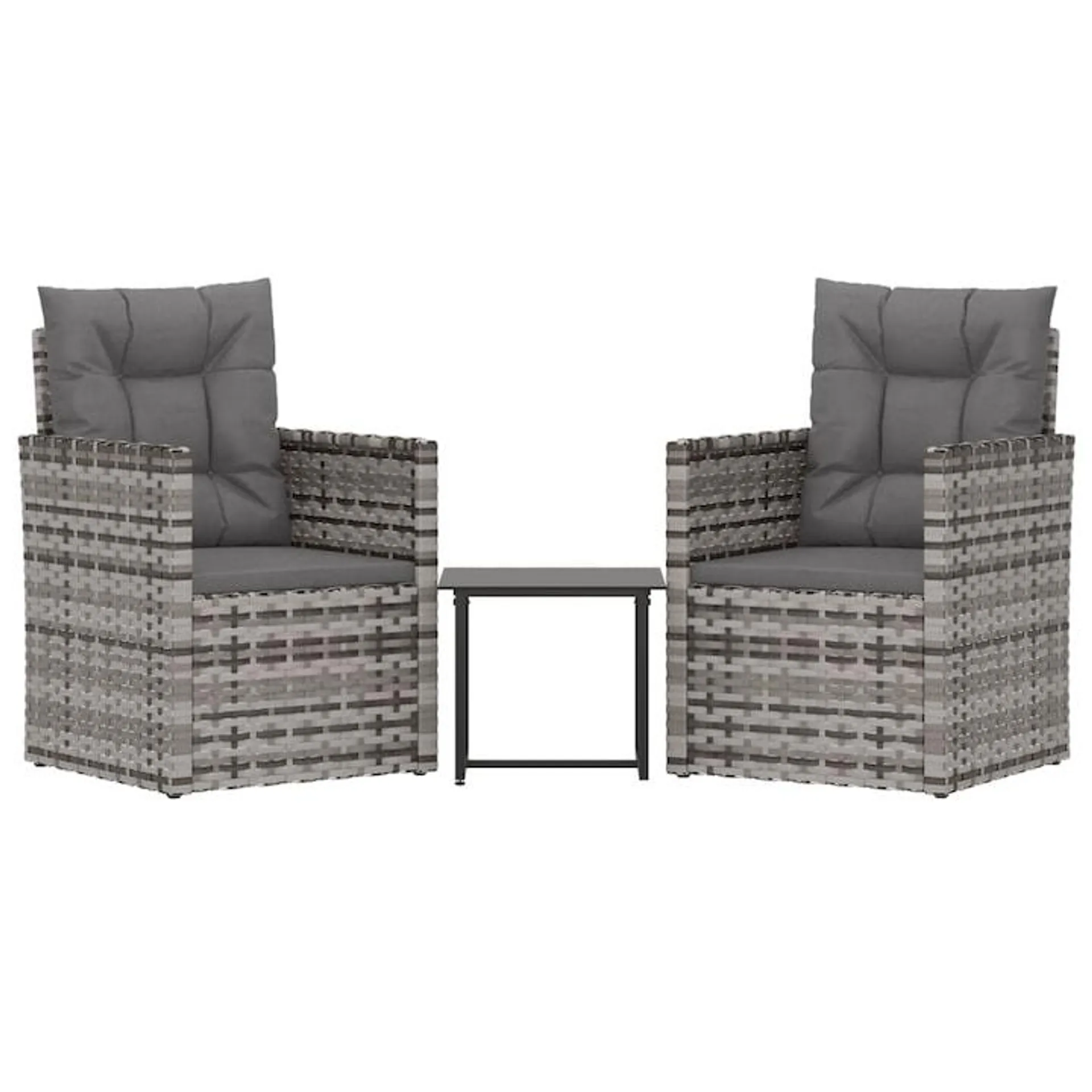 Set mobilier de exterior cu perne vidaXL, 3 piese, gri, poliratan, 40 x 40 x 37 cm