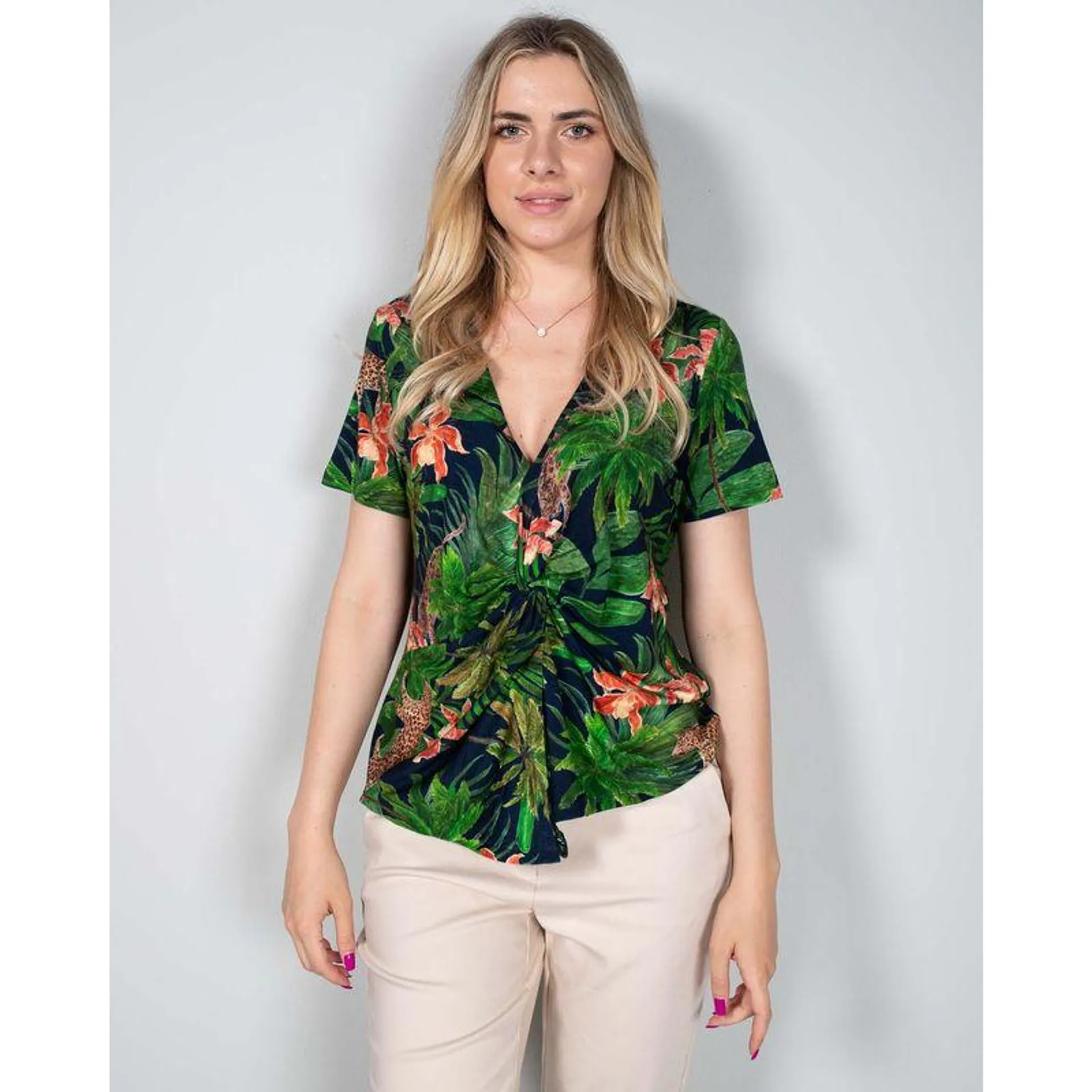 Bluza cu imprimeu floral si maneca scurta 24ZEN28003