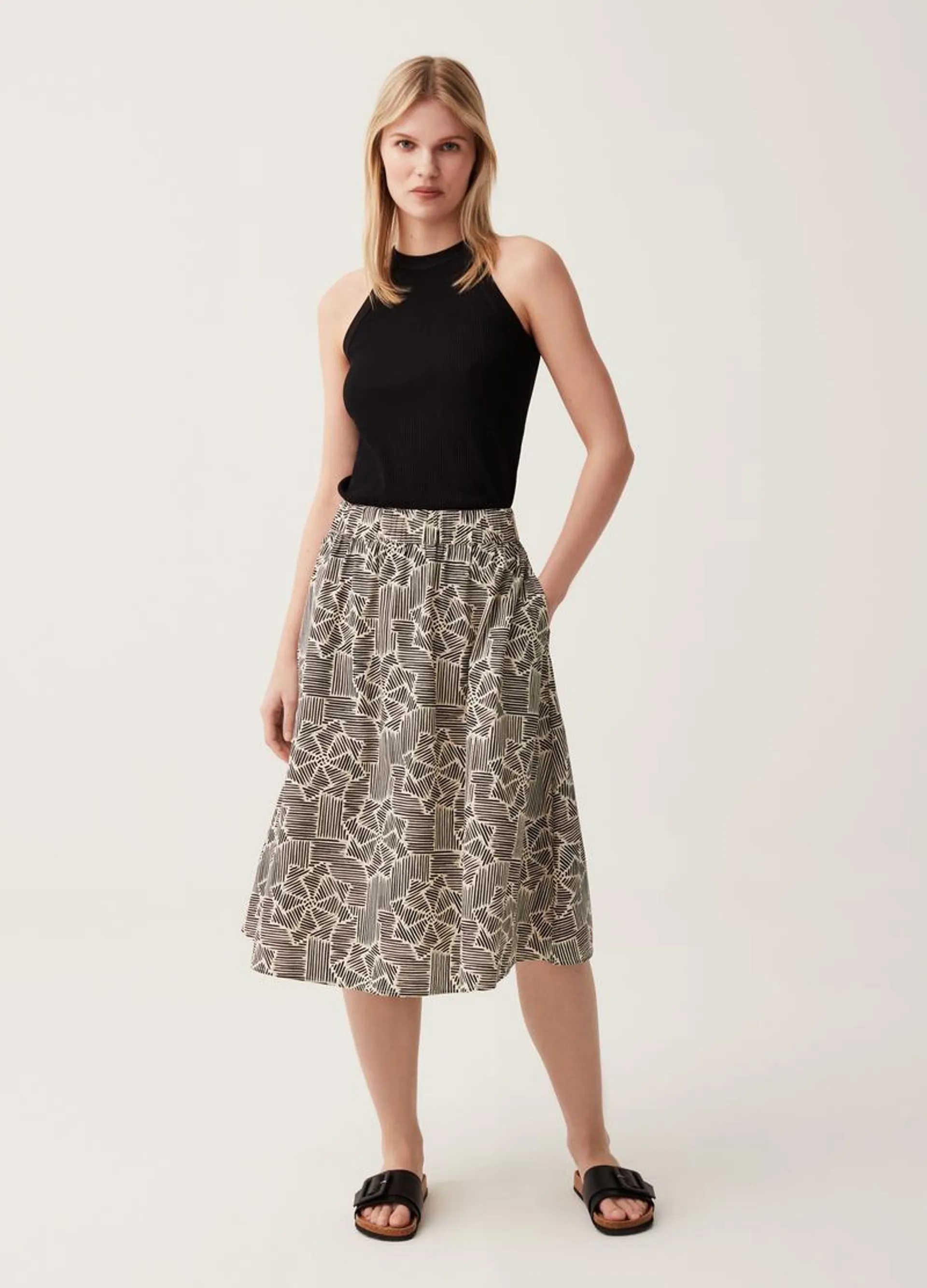 Cotton midi skirt with print