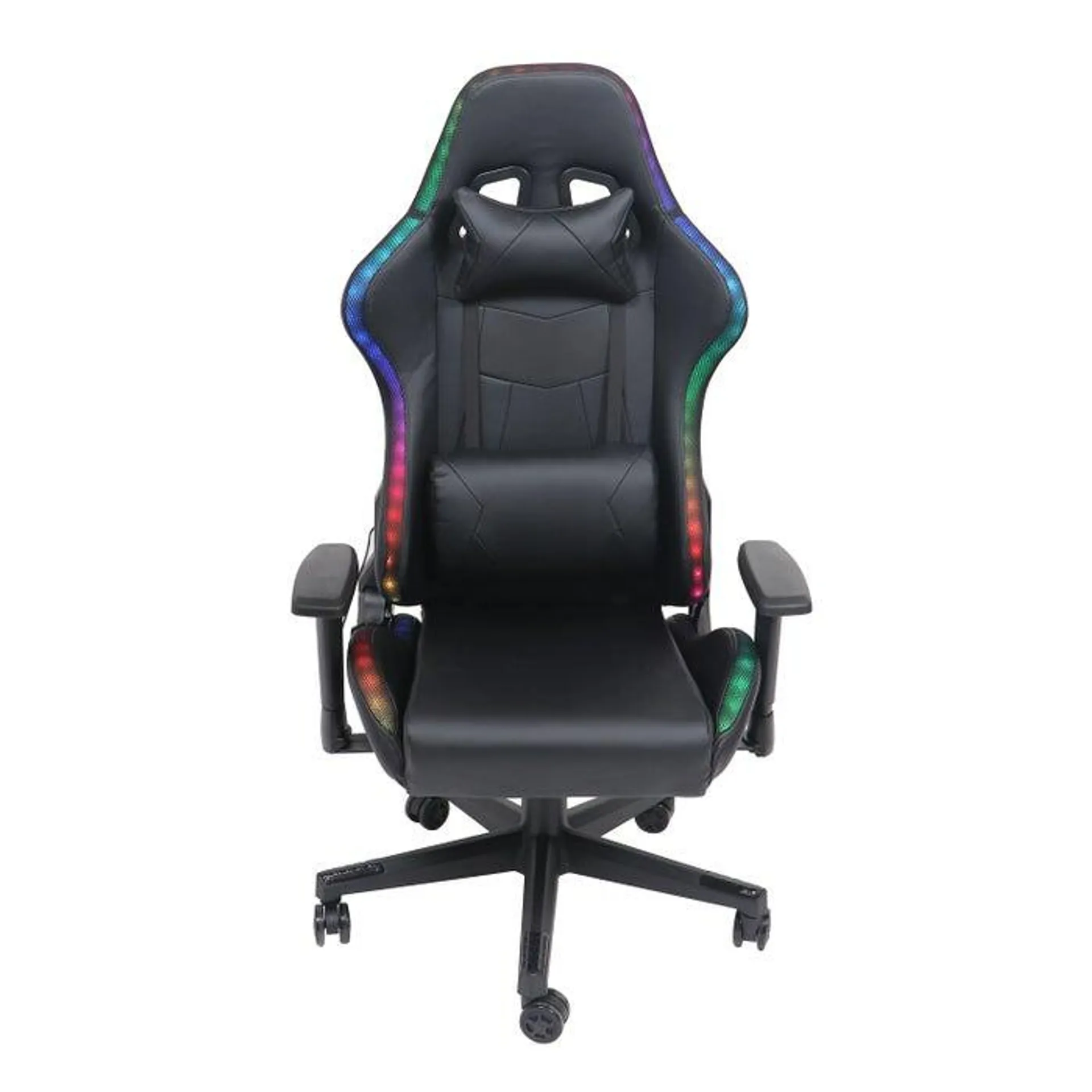 Scaun gaming Harel, rotativ, cu lumini LED, imitatie piele, negru