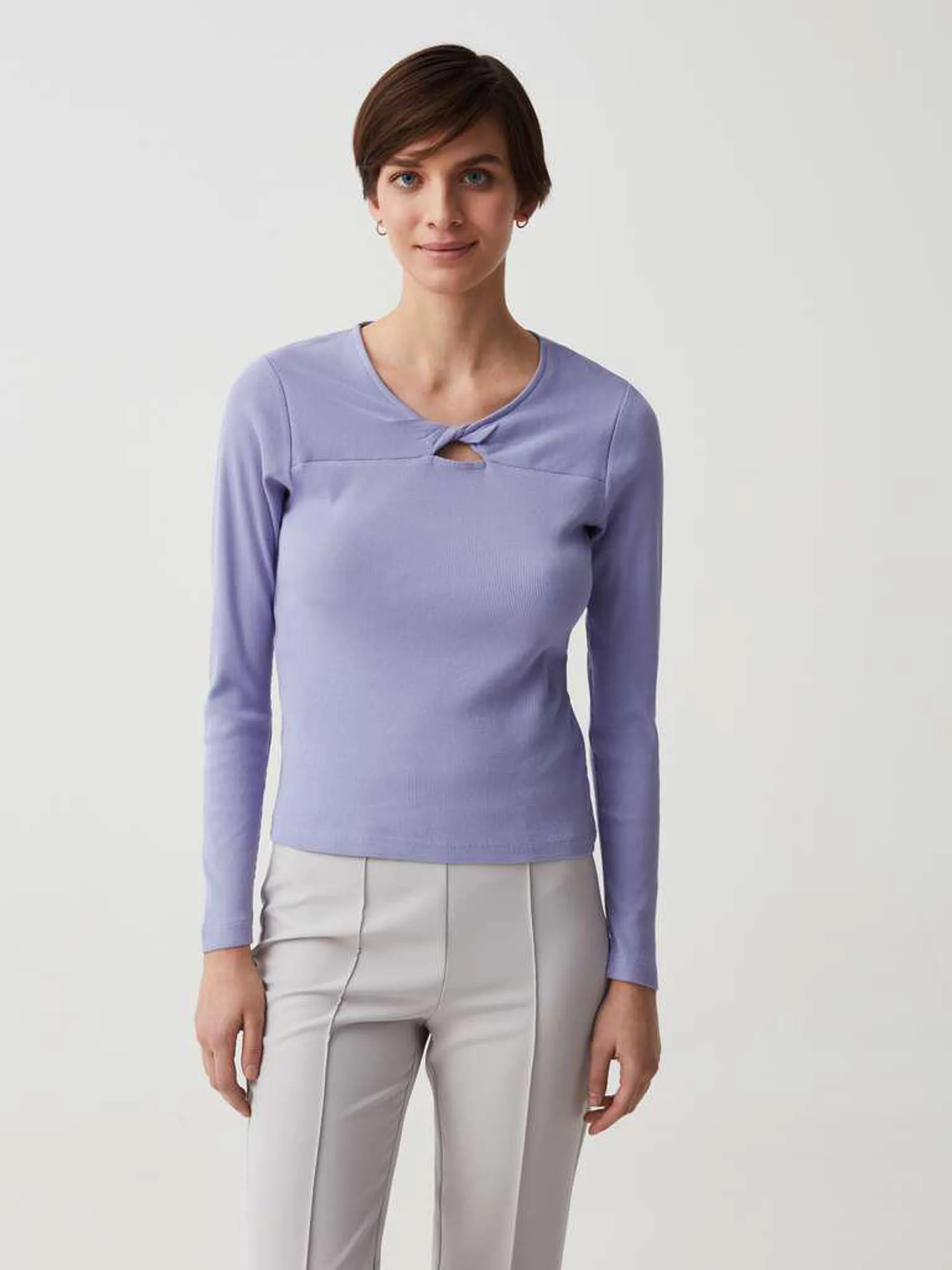 Lilac Long-sleeved T-shirt with knot