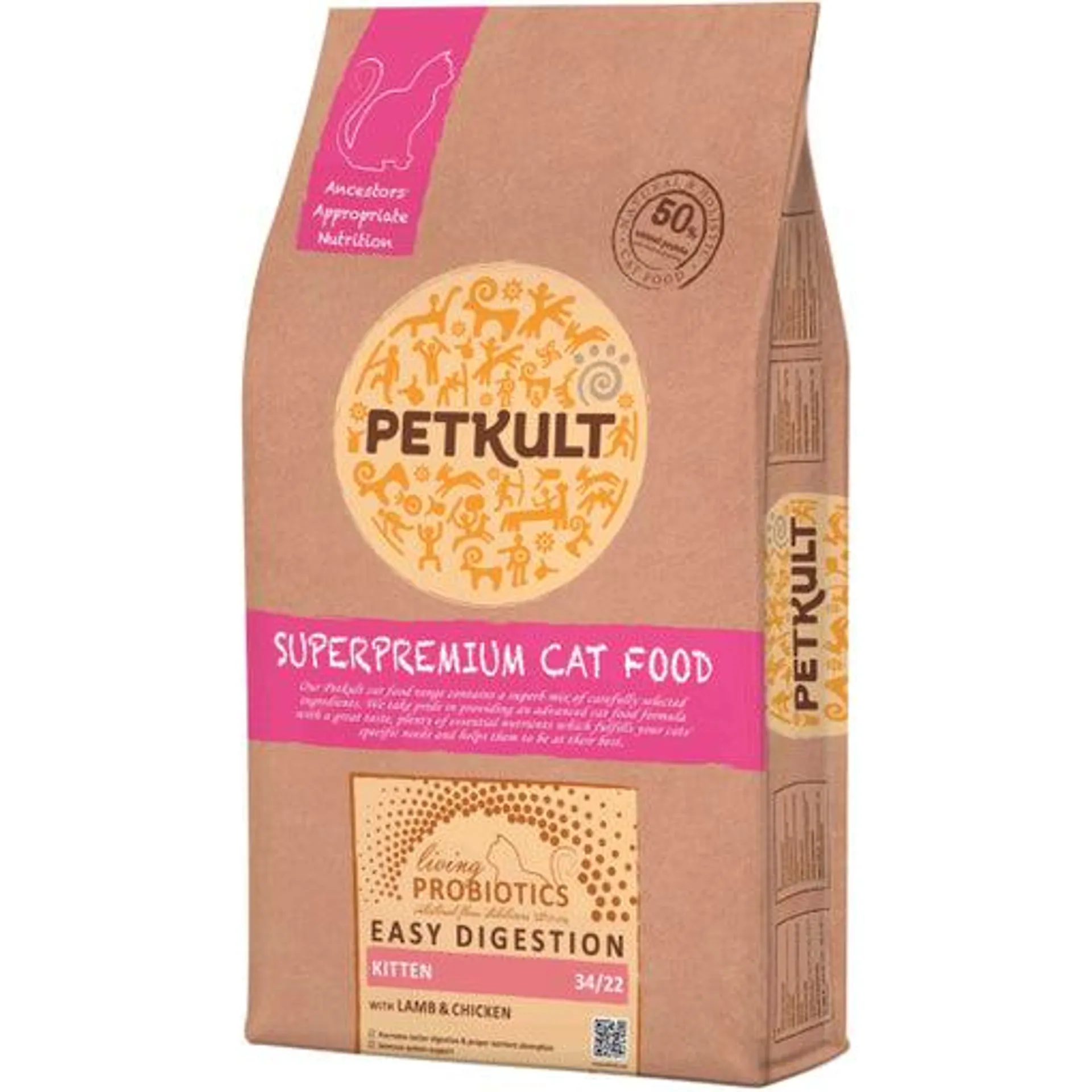 Hrana uscata pentru pisici Petkult Probiotics Kitten cu miel si pui 7 kg