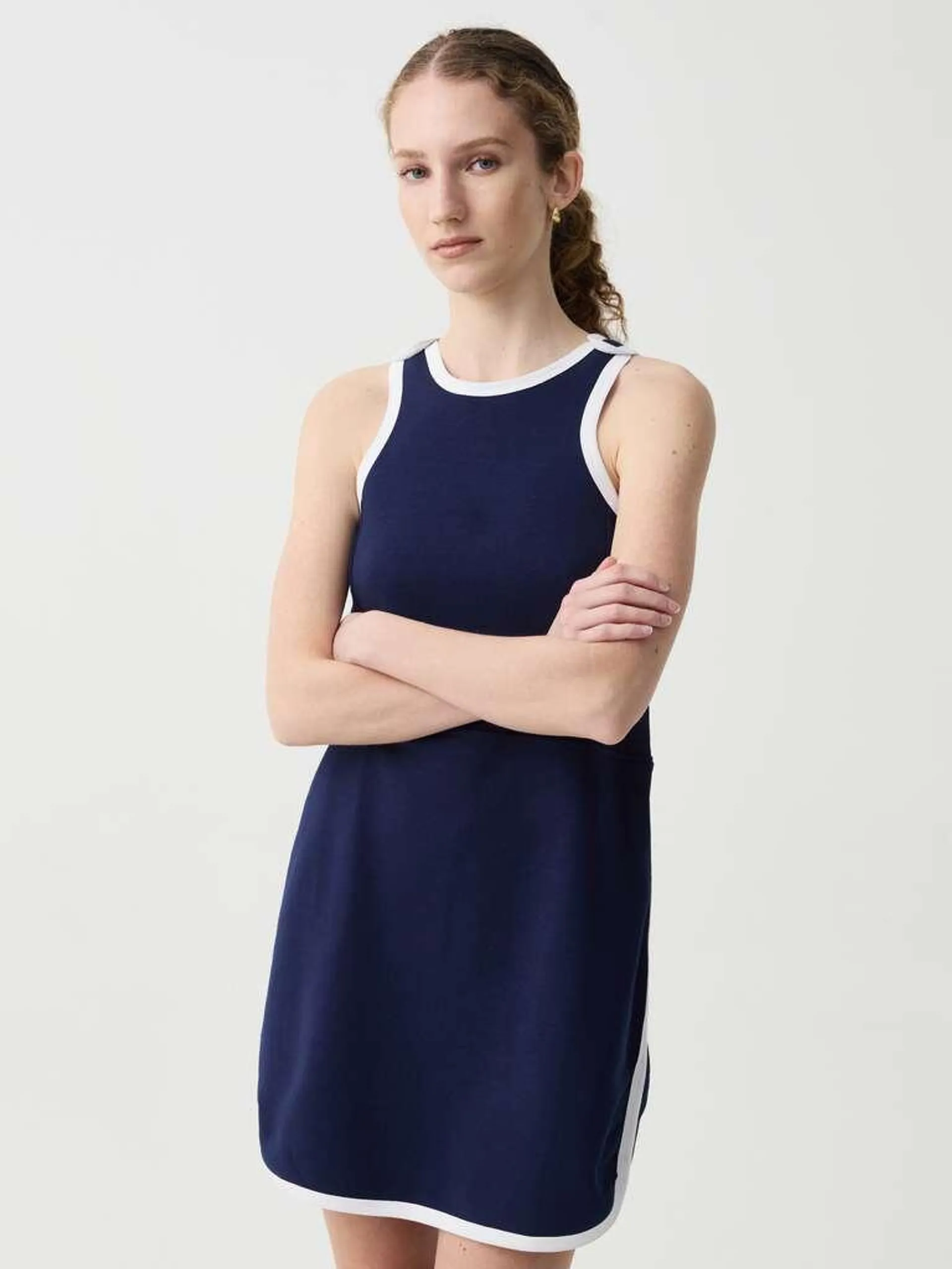 Essential short dress with contrasting trims Bleu marine