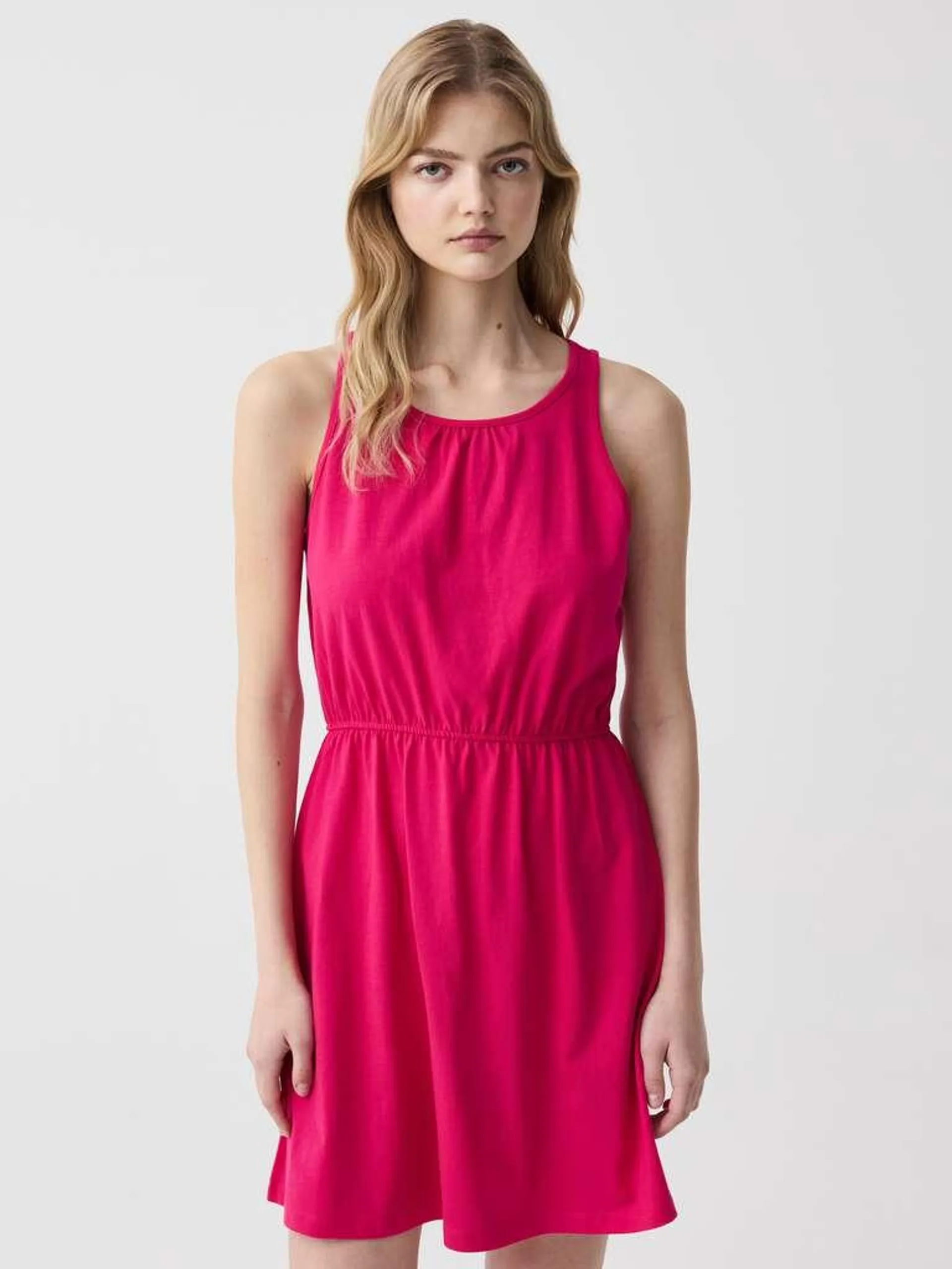 Sleeveless cotton dress Fuchsia