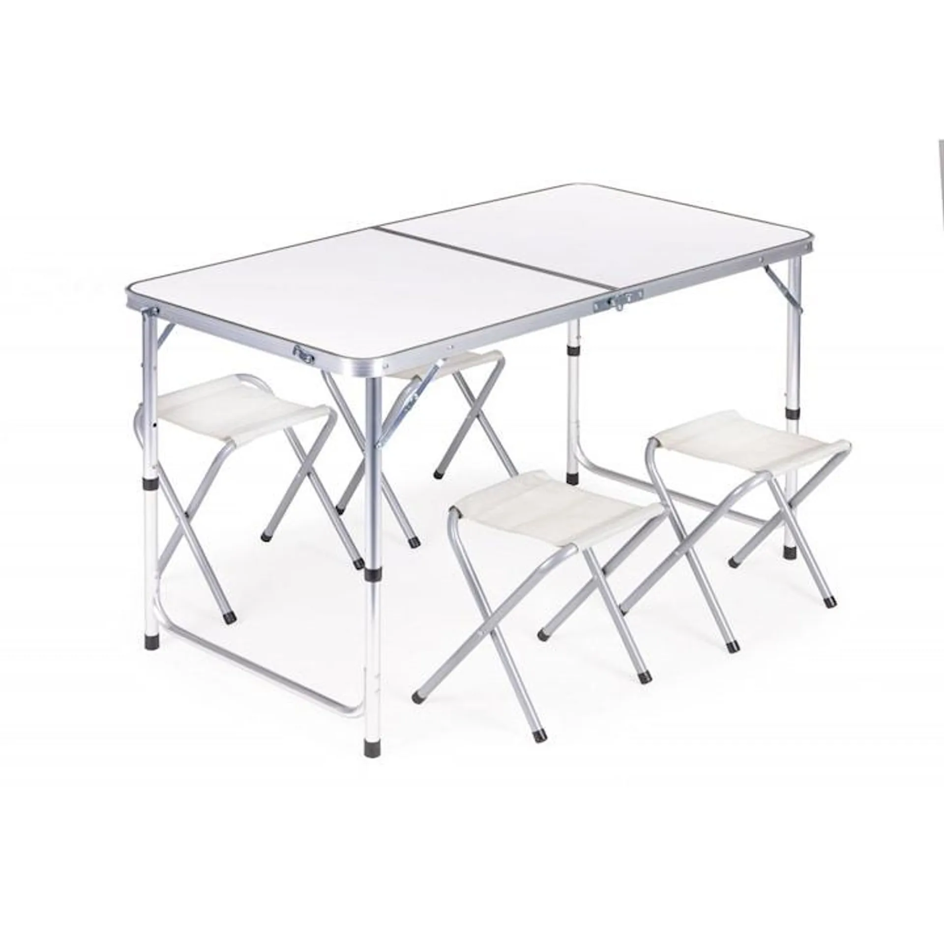 Set Masa Pliabila cu 4 Scaune Pliabile, Pentru Pentru Gradina sau Camping, Dimensiuni 120X60 cm, Modern Home, Culoare Alba