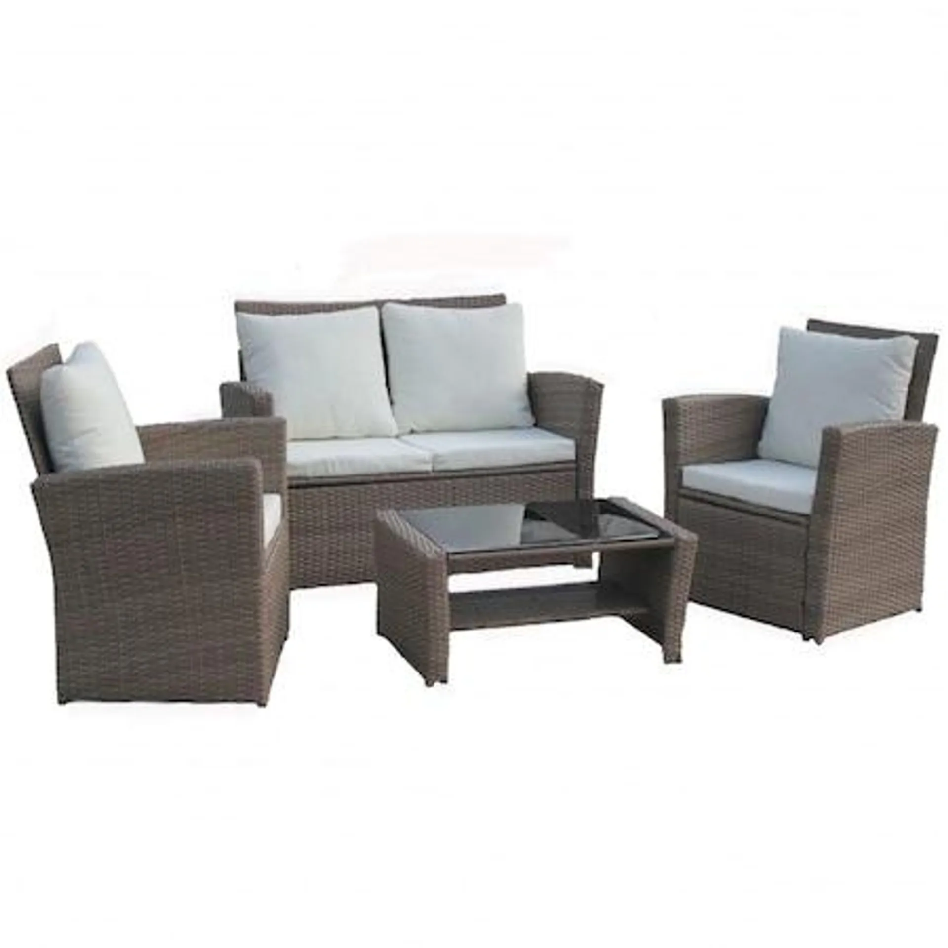 Set mobilier de gradina DeHome MG900, canapea, fotolii si masuta incluse, culoare coffee