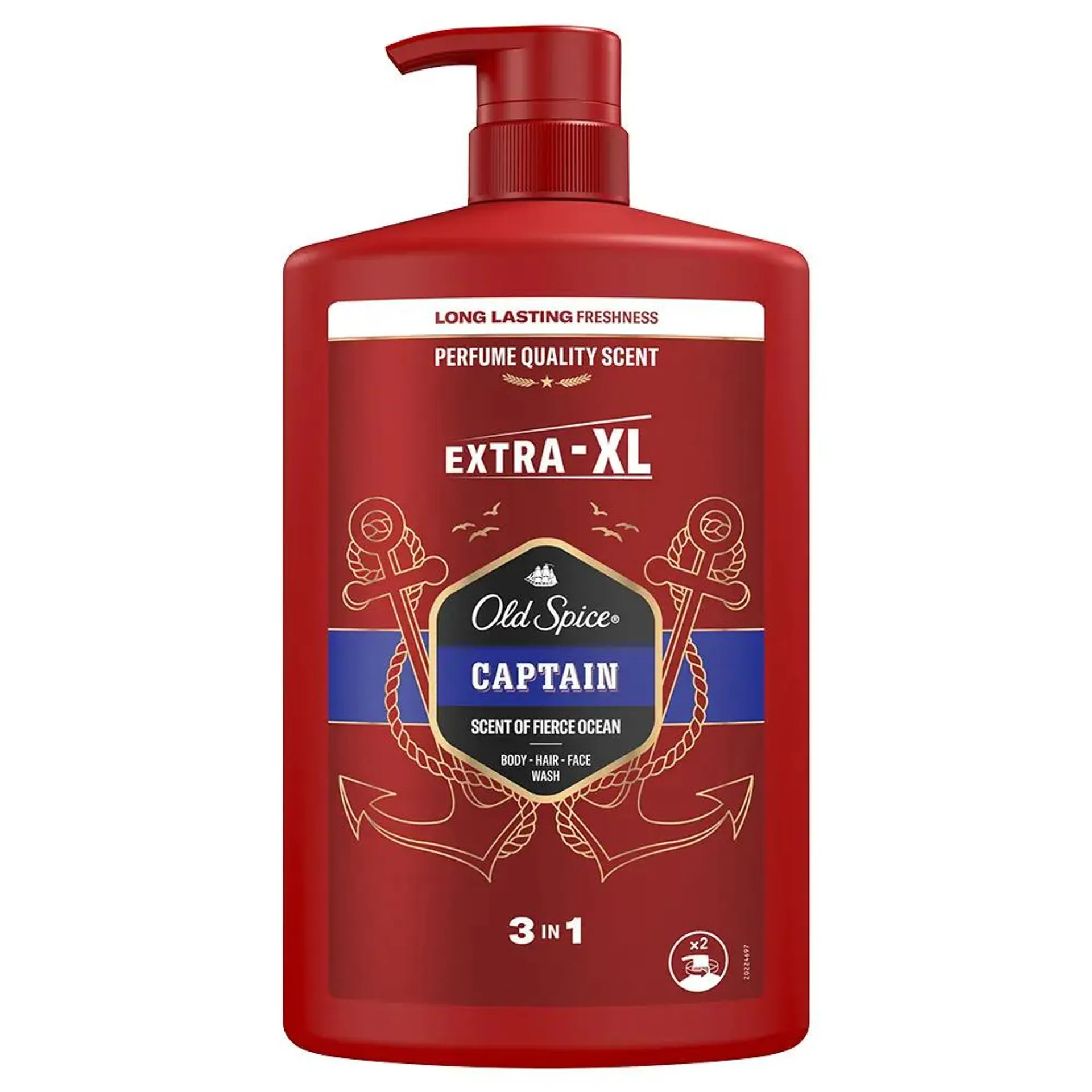 Gel de dus si sampon 3 in 1 Old Spice Captain pentru corp, par si fata, 1000 ml