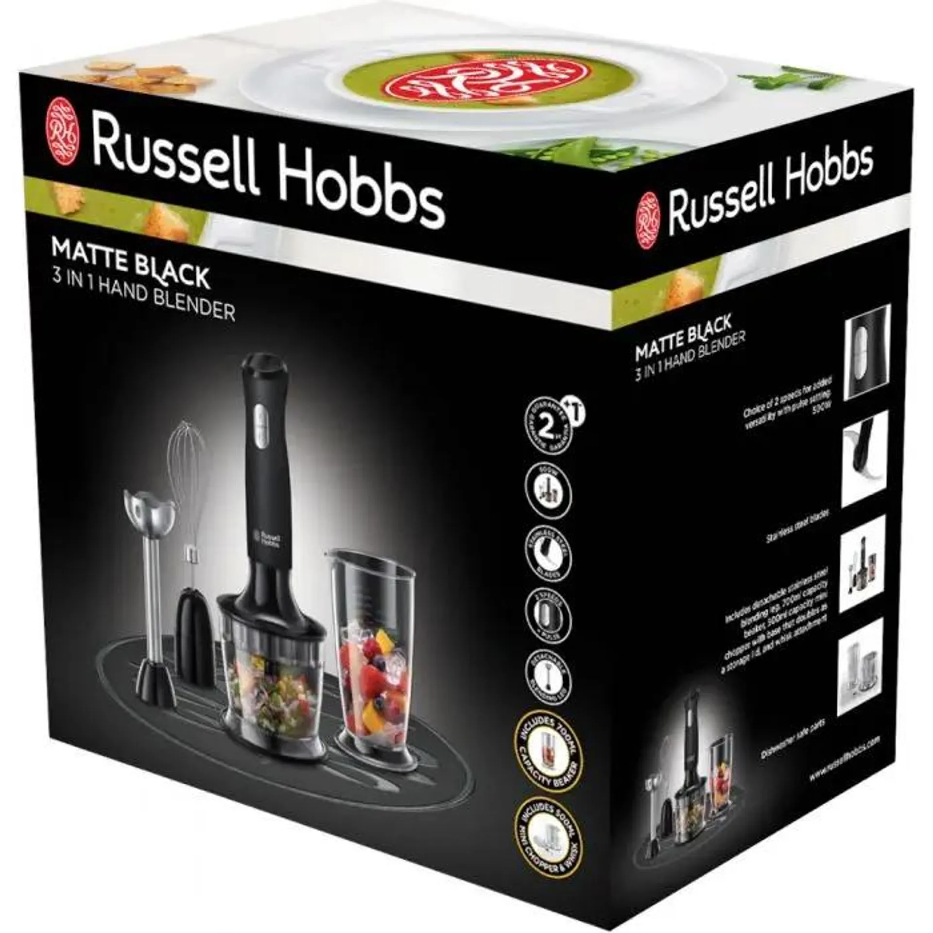 Mixer vertical Russell Hobbs Matte Black 24702-56, 2 viteze, 500 W, Negru