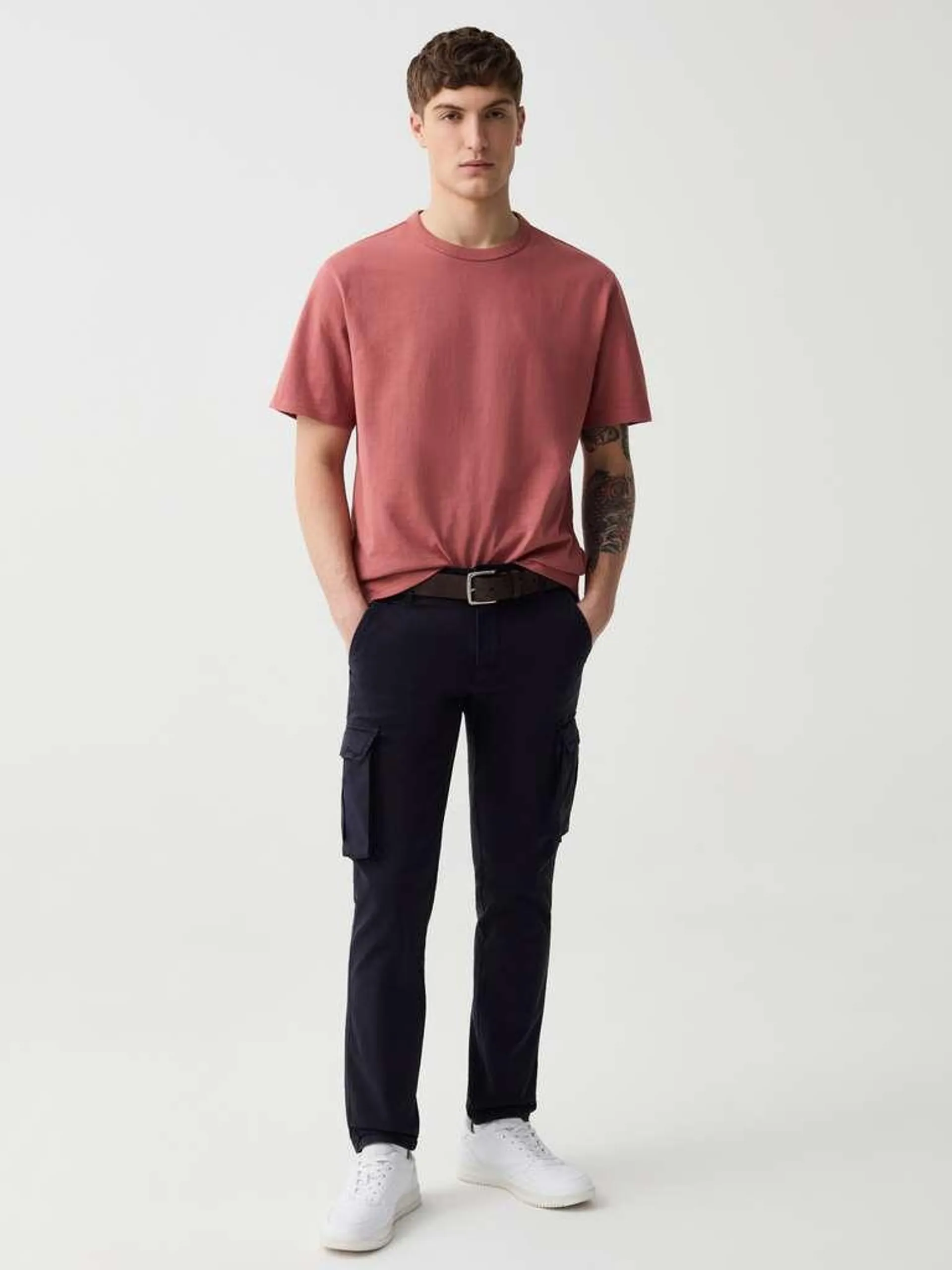 Night Blue Slim-fit cargo trousers in stretch twill