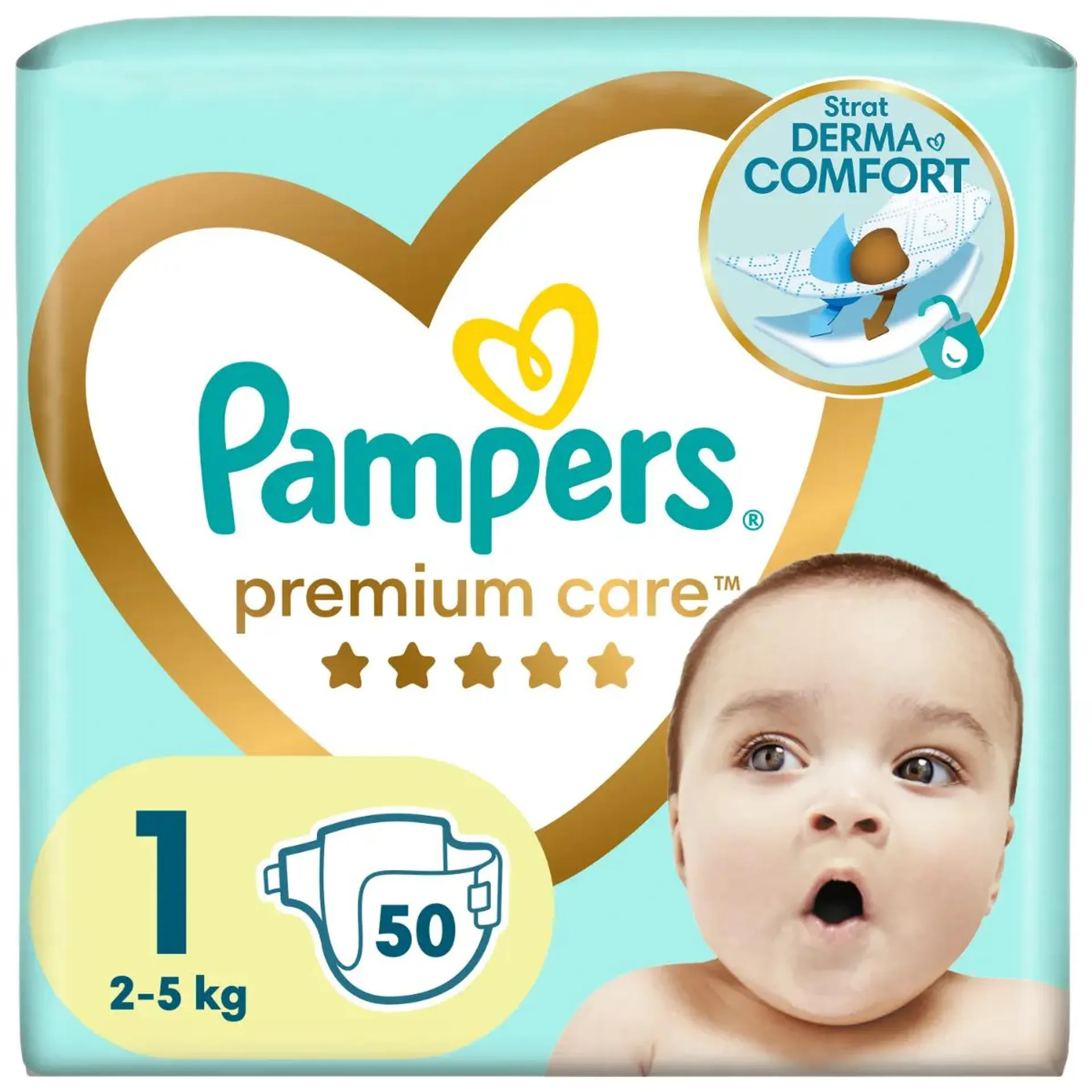 Scutece Pampers Premium Care Marimea 1, 2-5 kg, 50 buc