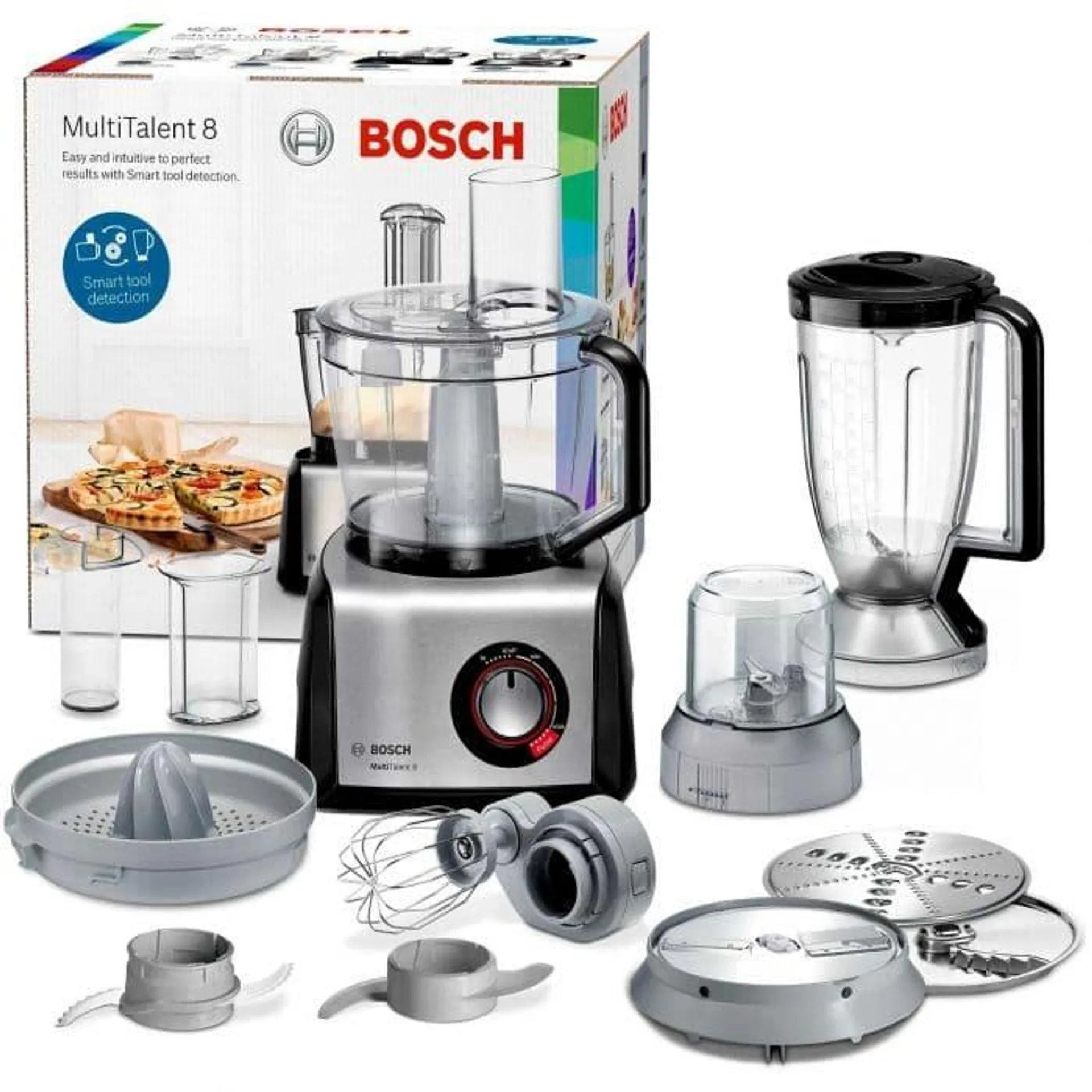 Robot de bucatarie Bosch MultiTalent 8 MC812M844, 1250 W, Viteza variabila, bol 3.9 l, Negru/Argintiu