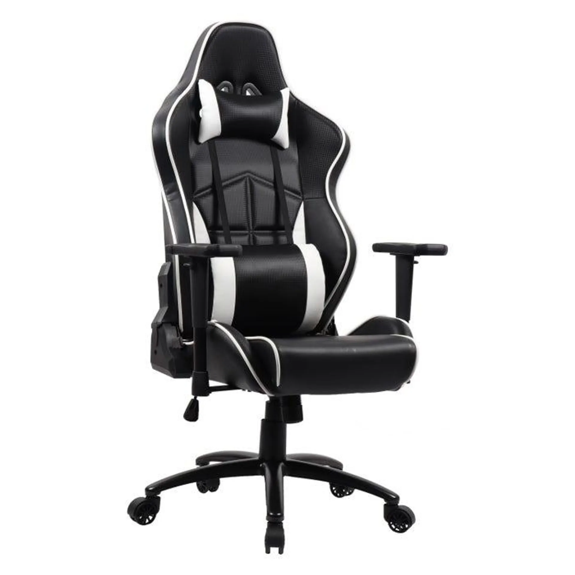 Scaun gaming Harhas, rotativ, imitatie piele, negru + alb