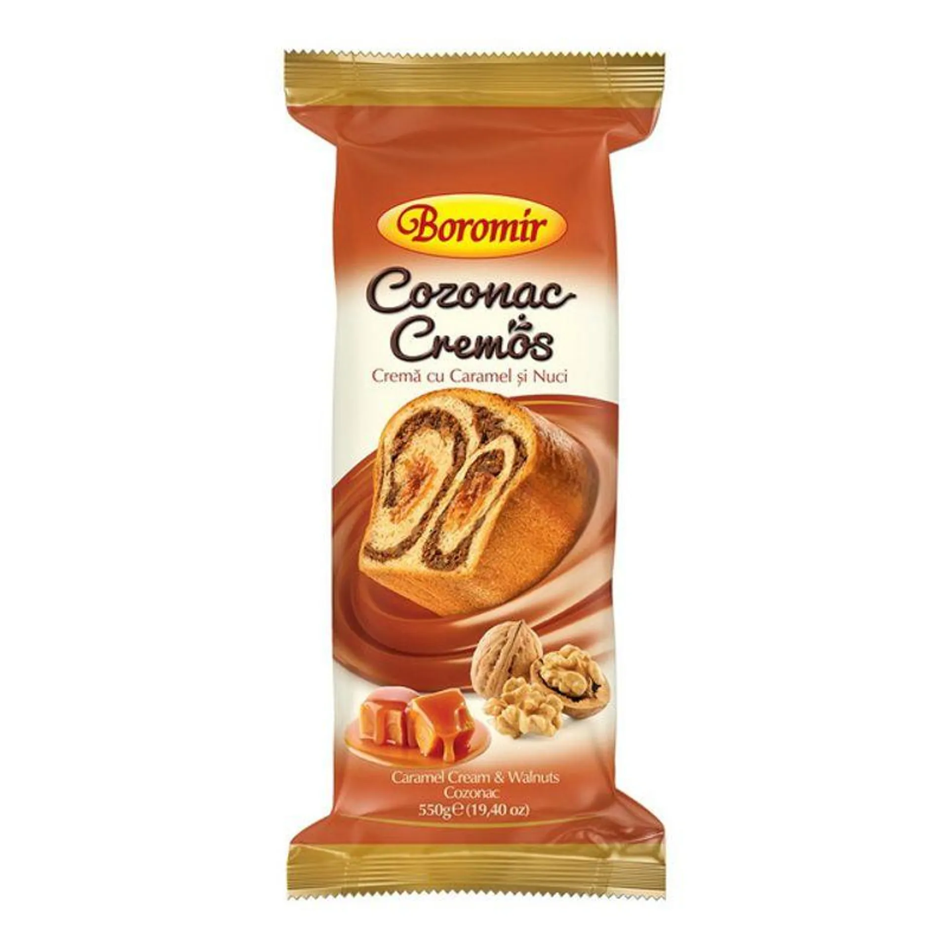 Cozonac Boromir cu crema de caramel si nuci, 500 g