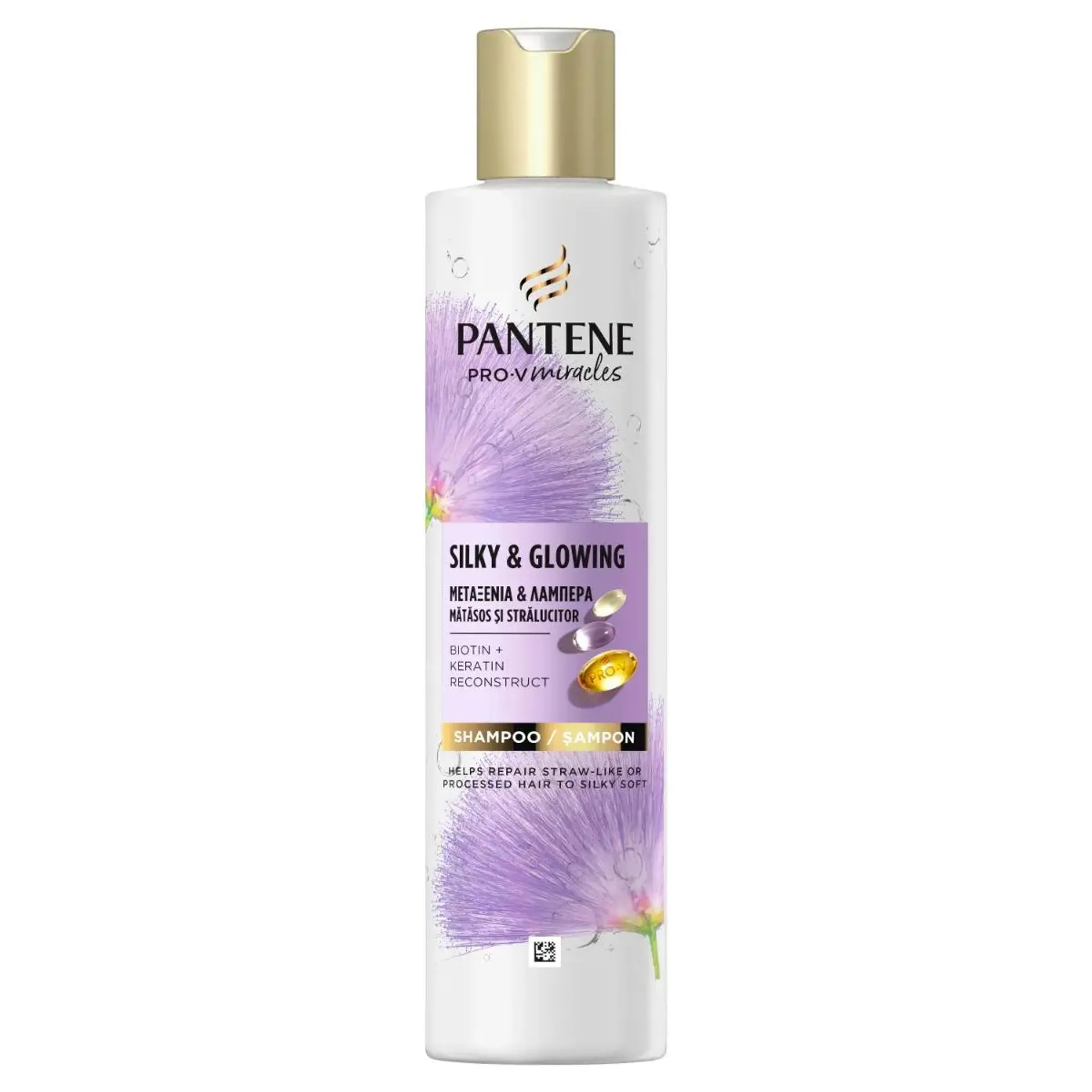 Sampon Pantene Silky & Glowing pentru par uscat, tratat sau decolorat, 250 ml