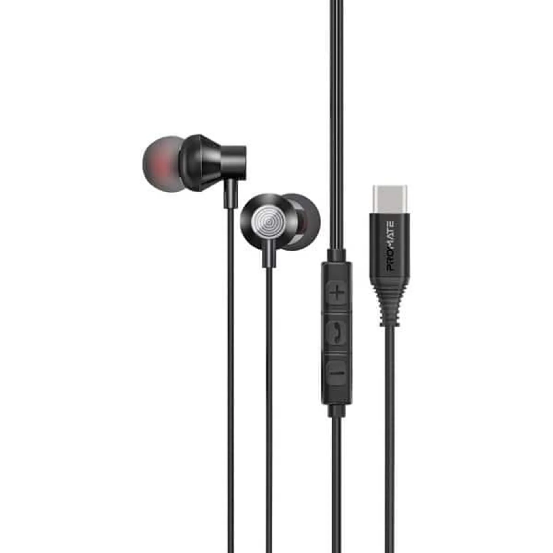 Casti PROMATE Silken-C, Cu Fir, In-ear, Microfon, Conector USB-C, negru