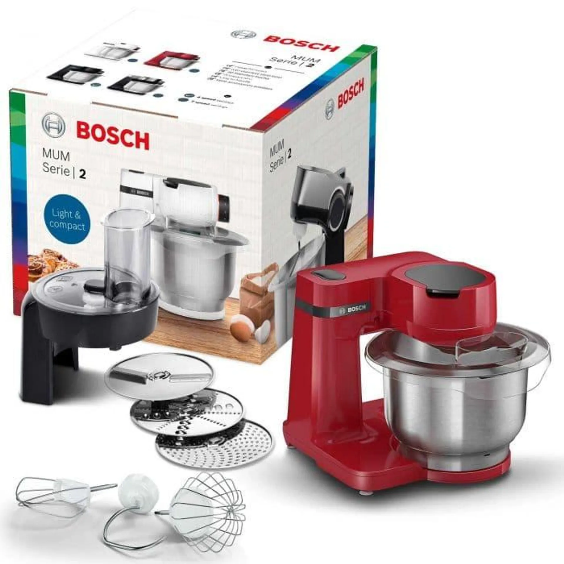 Robot de bucatarie Bosch MUMS2ER01, 700 W, 4 viteze, Bol 3.8 l, Rosu