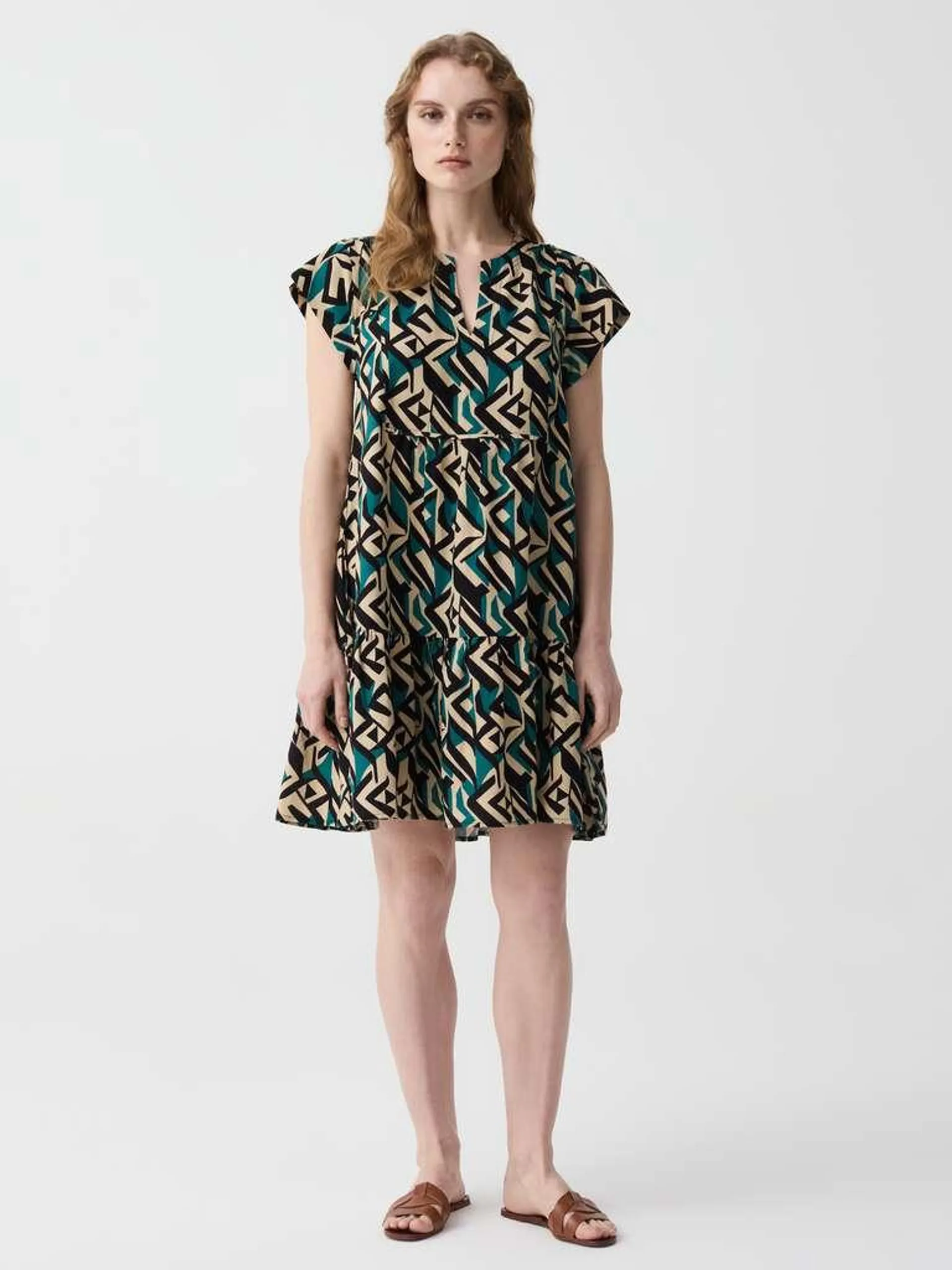 Short dress with flounce Noir/vert