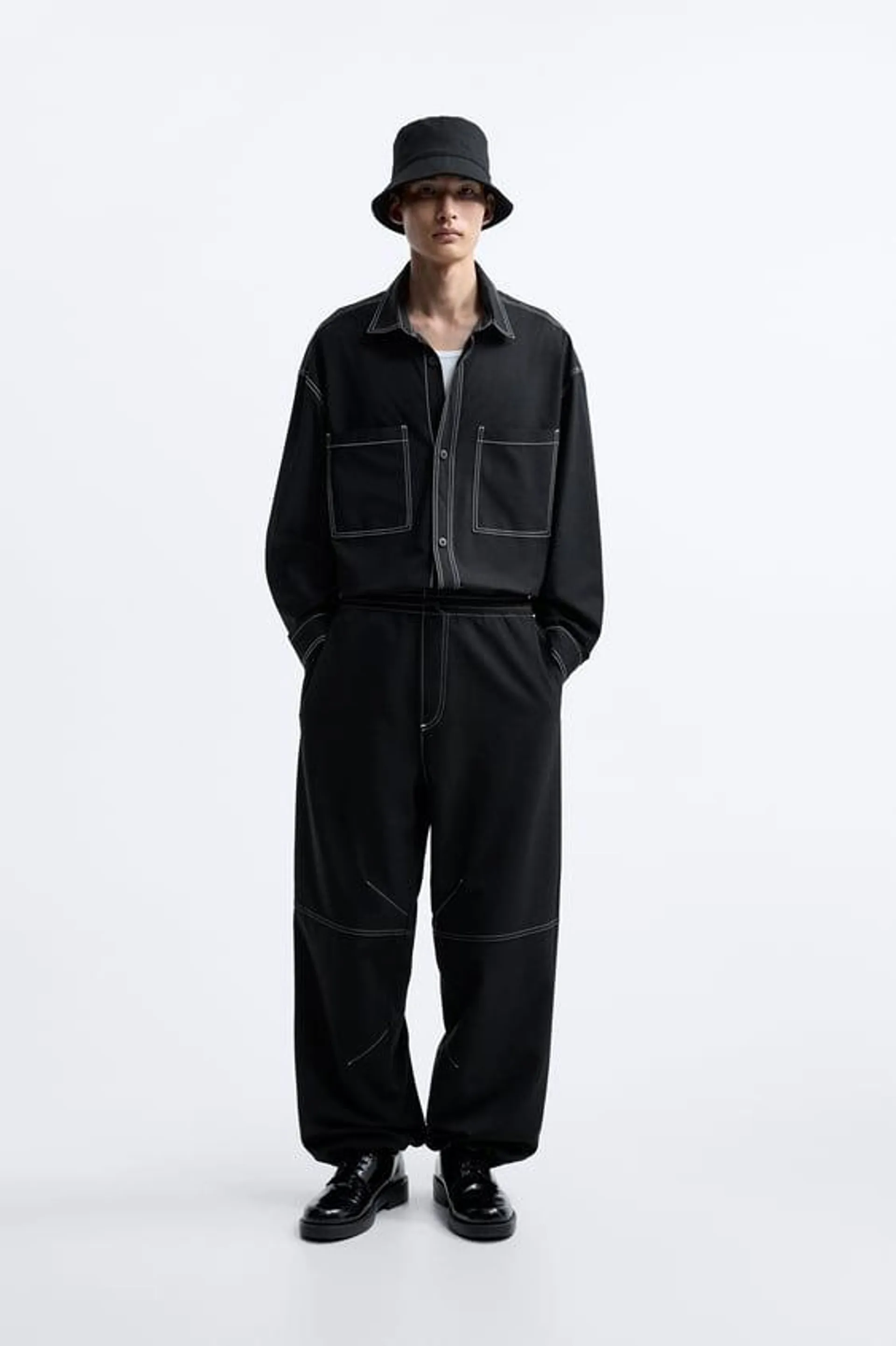 PARACHUTE TROUSERS WITH CONTRAST TOPSTITCHING