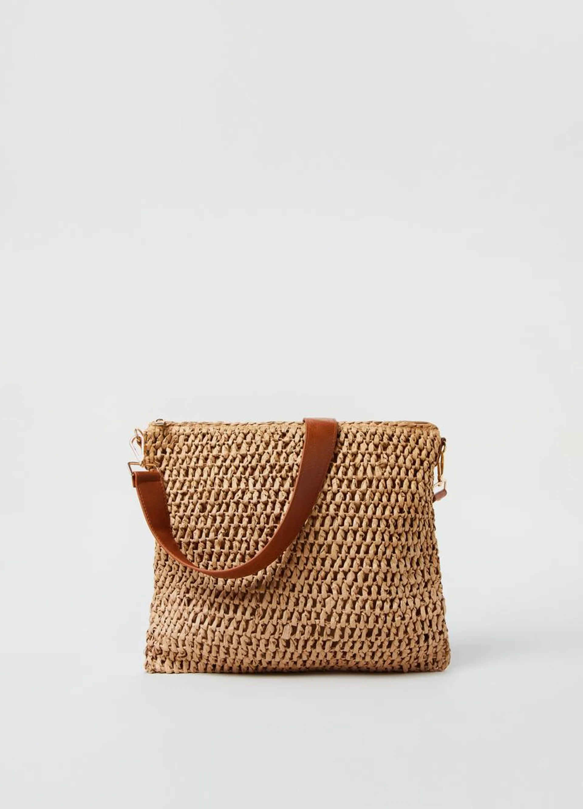 Rectangular shopping bag in raffia