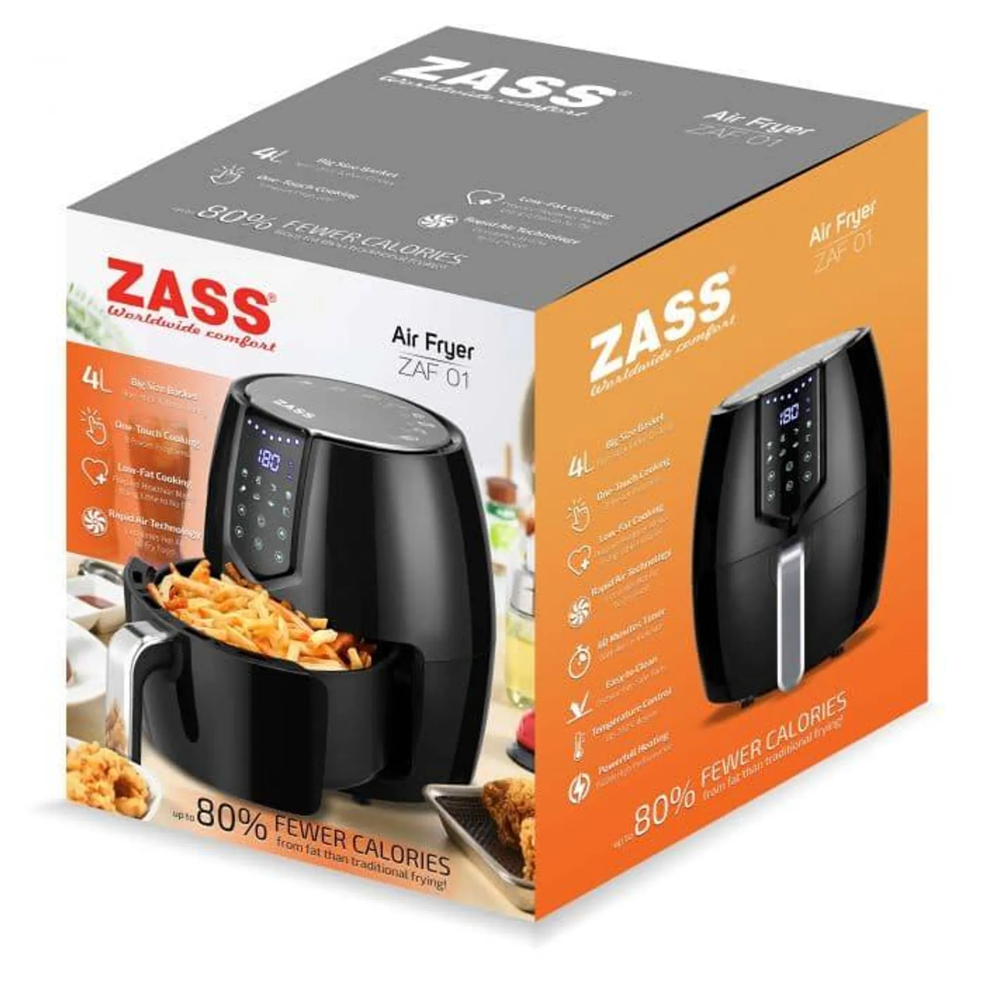 Friteuza cu aer cald Zass ZAF 01, 1500 W, 4 l, Negru