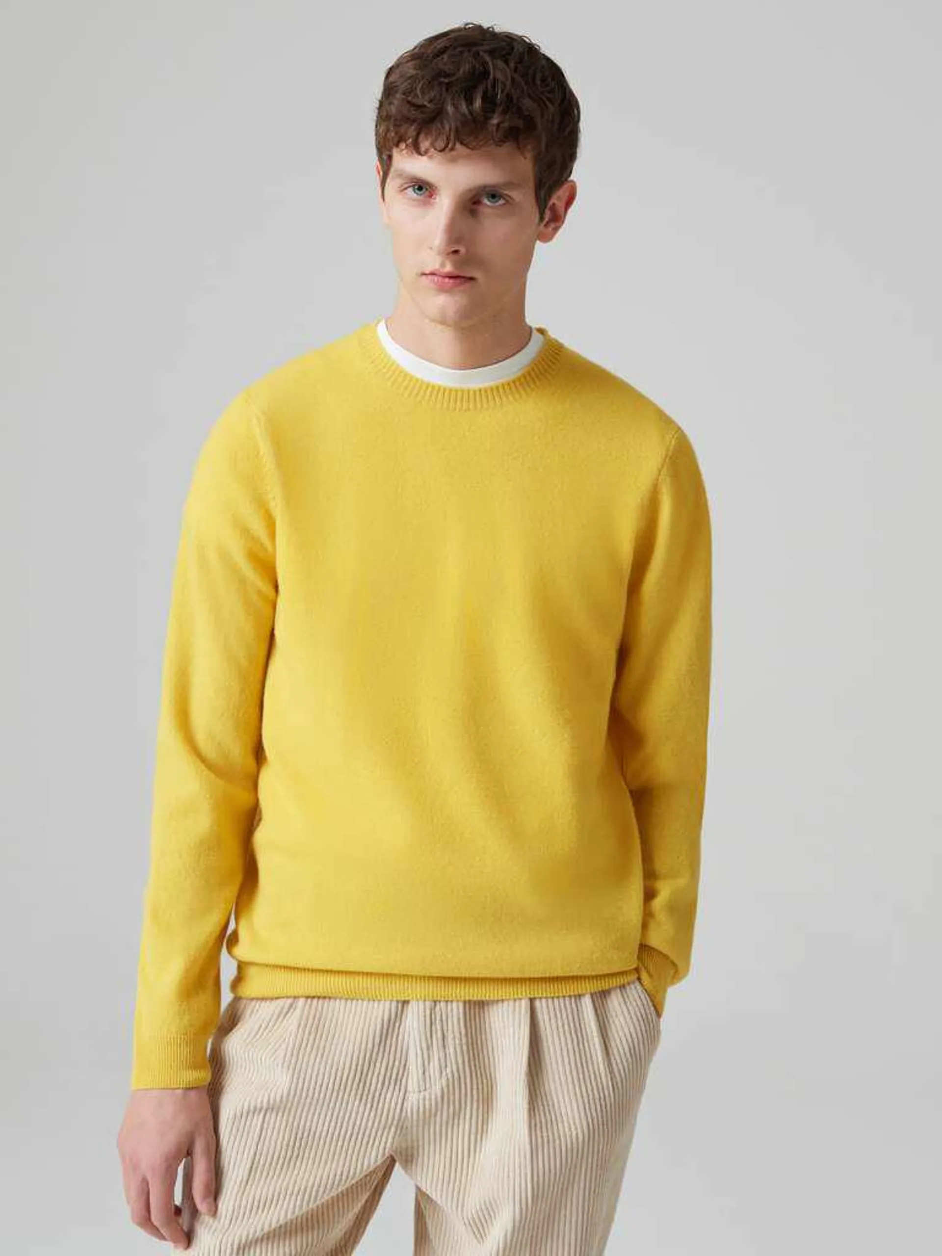 Lemon Yellow Pullover girocollo in lana lambswool