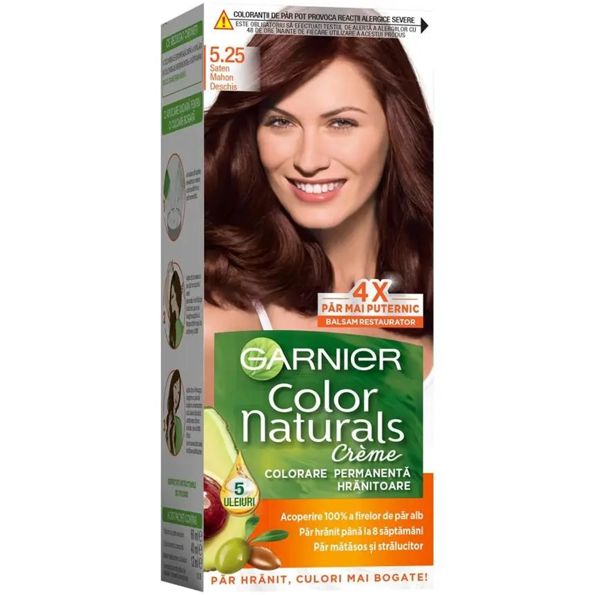 Vopsea de par permanenta Garnier Color Naturals vopsea de par permanenta 5.25 Saten Mahon Deschis, 110 ml